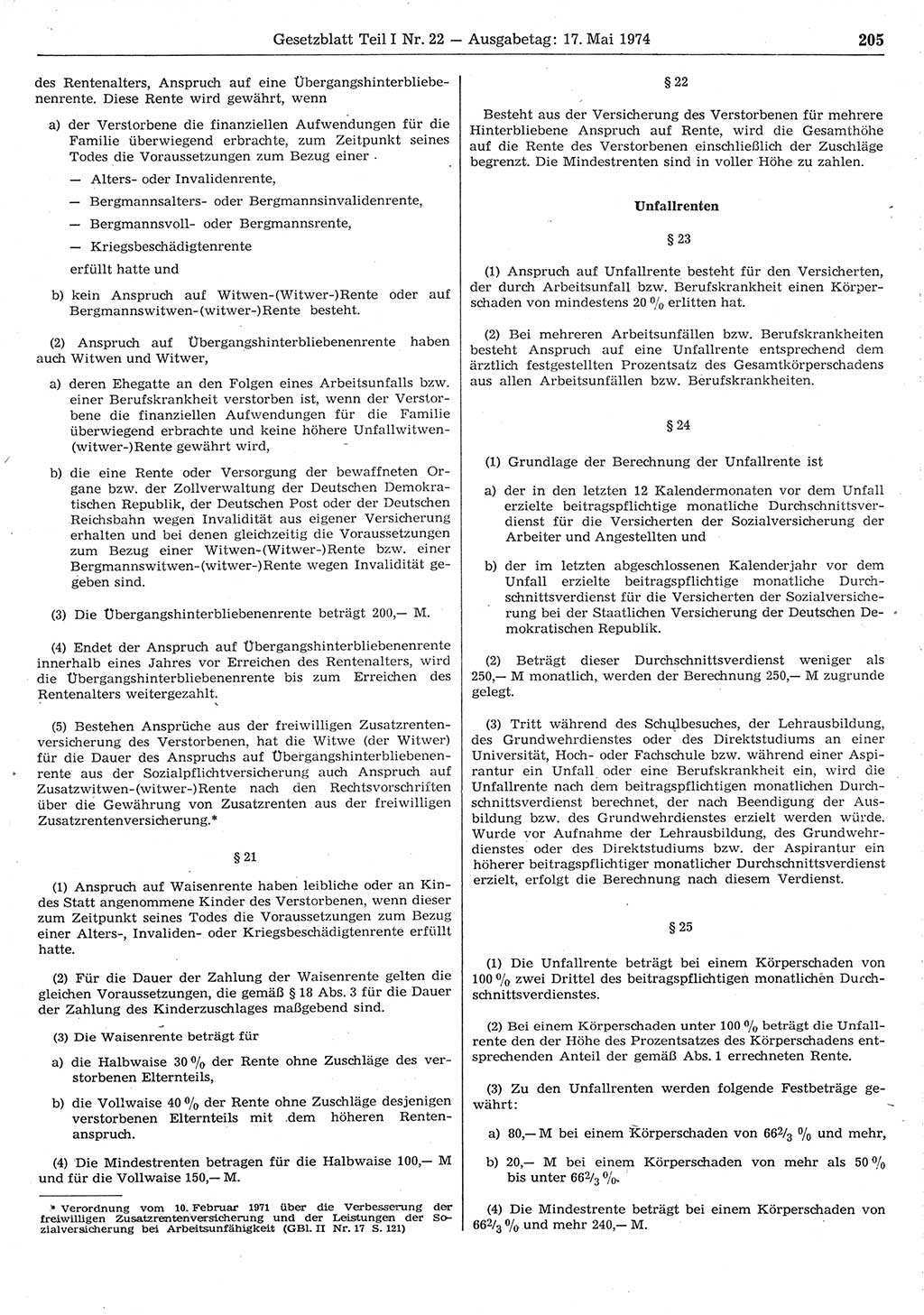 Gesetzblatt (GBl.) der Deutschen Demokratischen Republik (DDR) Teil Ⅰ 1974, Seite 205 (GBl. DDR Ⅰ 1974, S. 205)
