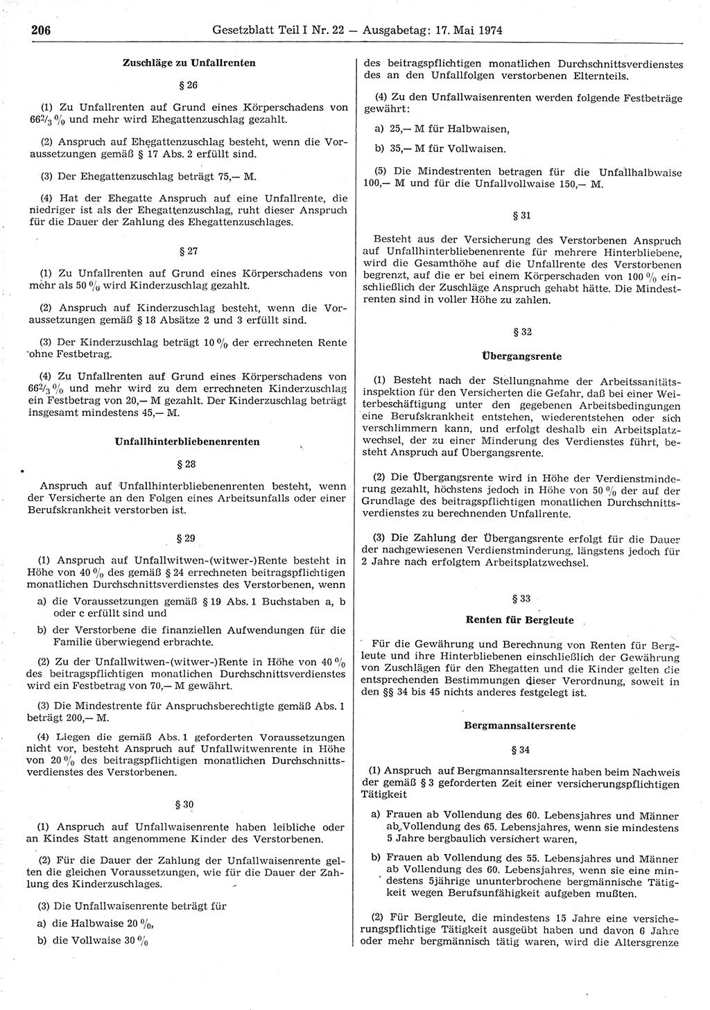 Gesetzblatt (GBl.) der Deutschen Demokratischen Republik (DDR) Teil Ⅰ 1974, Seite 206 (GBl. DDR Ⅰ 1974, S. 206)