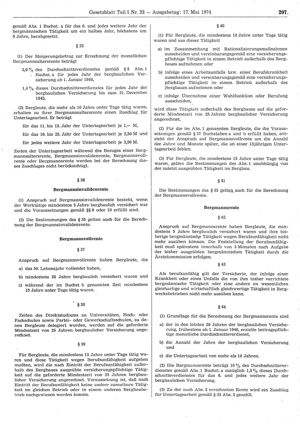 Gesetzblatt (GBl.) der Deutschen Demokratischen Republik (DDR) Teil Ⅰ 1974, Seite 207 (GBl. DDR Ⅰ 1974, S. 207)