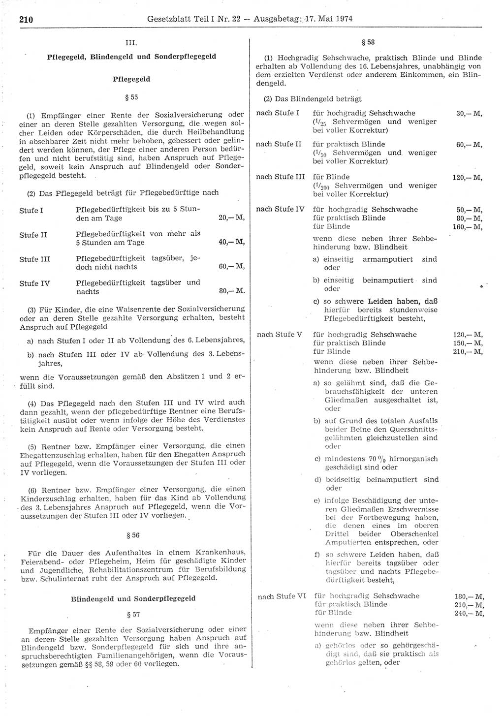 Gesetzblatt (GBl.) der Deutschen Demokratischen Republik (DDR) Teil Ⅰ 1974, Seite 210 (GBl. DDR Ⅰ 1974, S. 210)