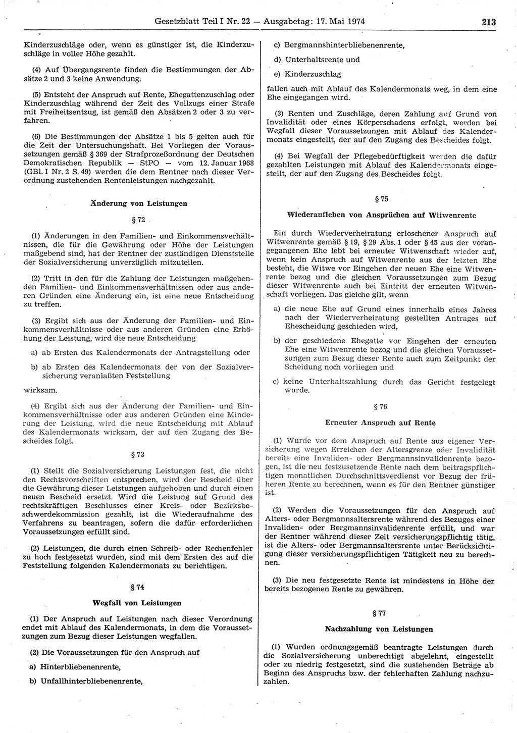 Gesetzblatt (GBl.) der Deutschen Demokratischen Republik (DDR) Teil Ⅰ 1974, Seite 213 (GBl. DDR Ⅰ 1974, S. 213)