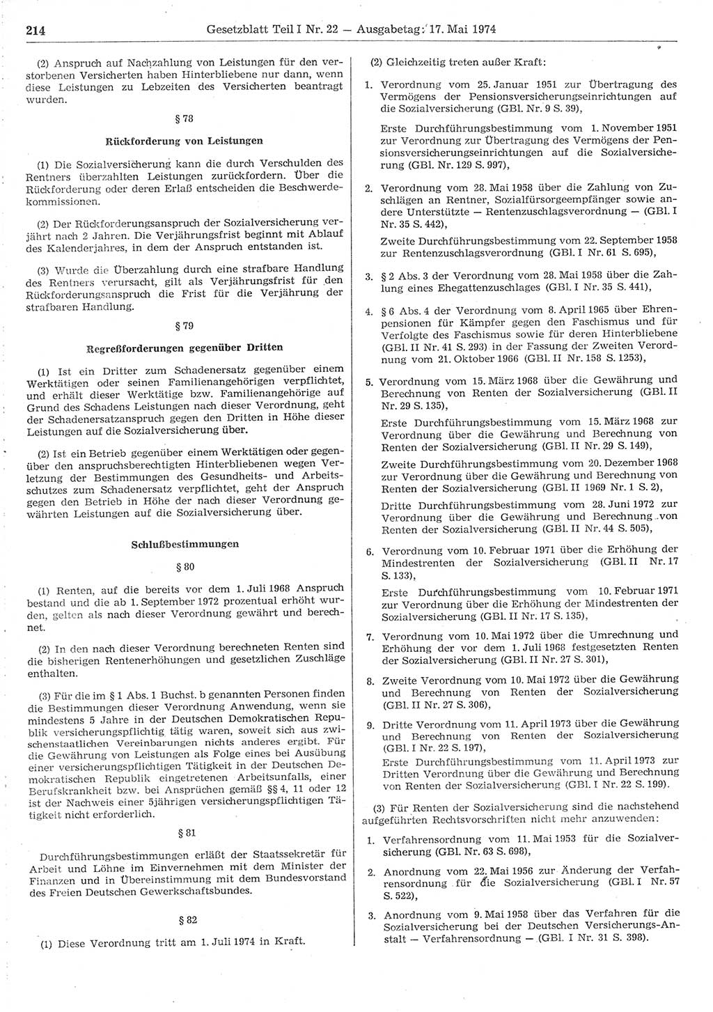 Gesetzblatt (GBl.) der Deutschen Demokratischen Republik (DDR) Teil Ⅰ 1974, Seite 214 (GBl. DDR Ⅰ 1974, S. 214)