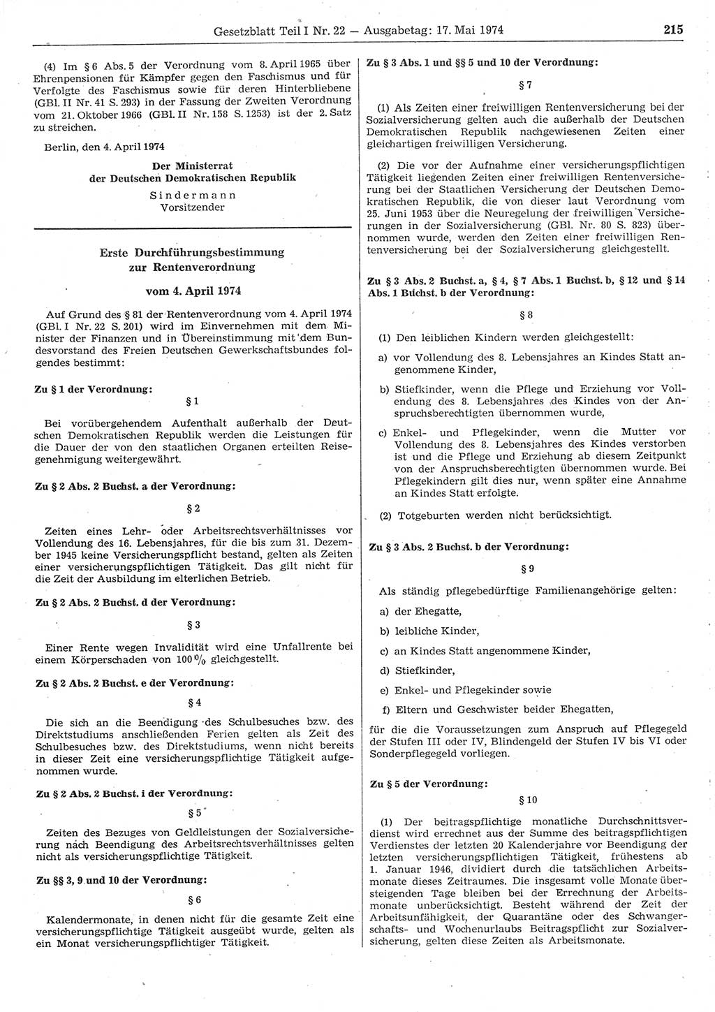 Gesetzblatt (GBl.) der Deutschen Demokratischen Republik (DDR) Teil Ⅰ 1974, Seite 215 (GBl. DDR Ⅰ 1974, S. 215)