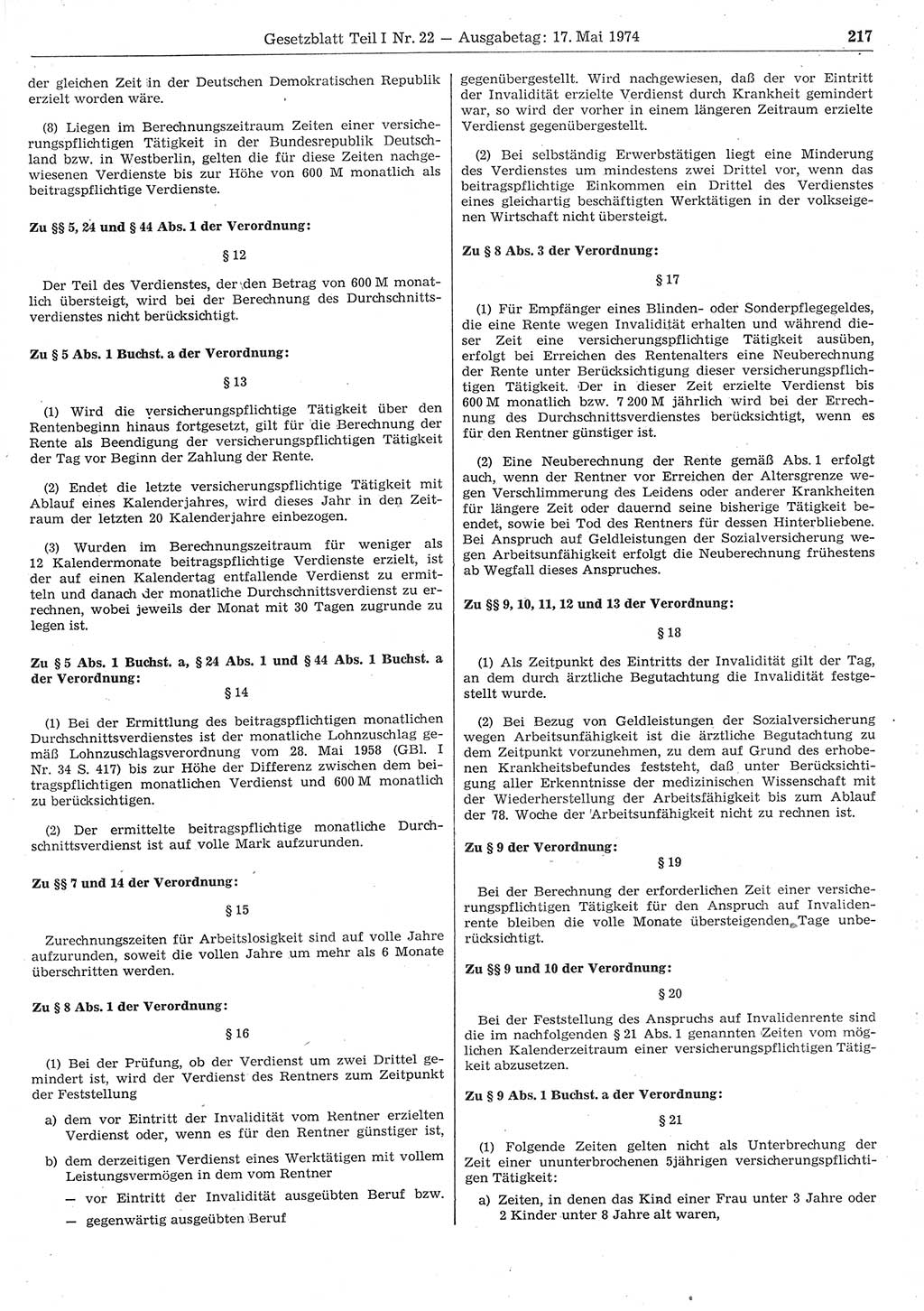 Gesetzblatt (GBl.) der Deutschen Demokratischen Republik (DDR) Teil Ⅰ 1974, Seite 217 (GBl. DDR Ⅰ 1974, S. 217)