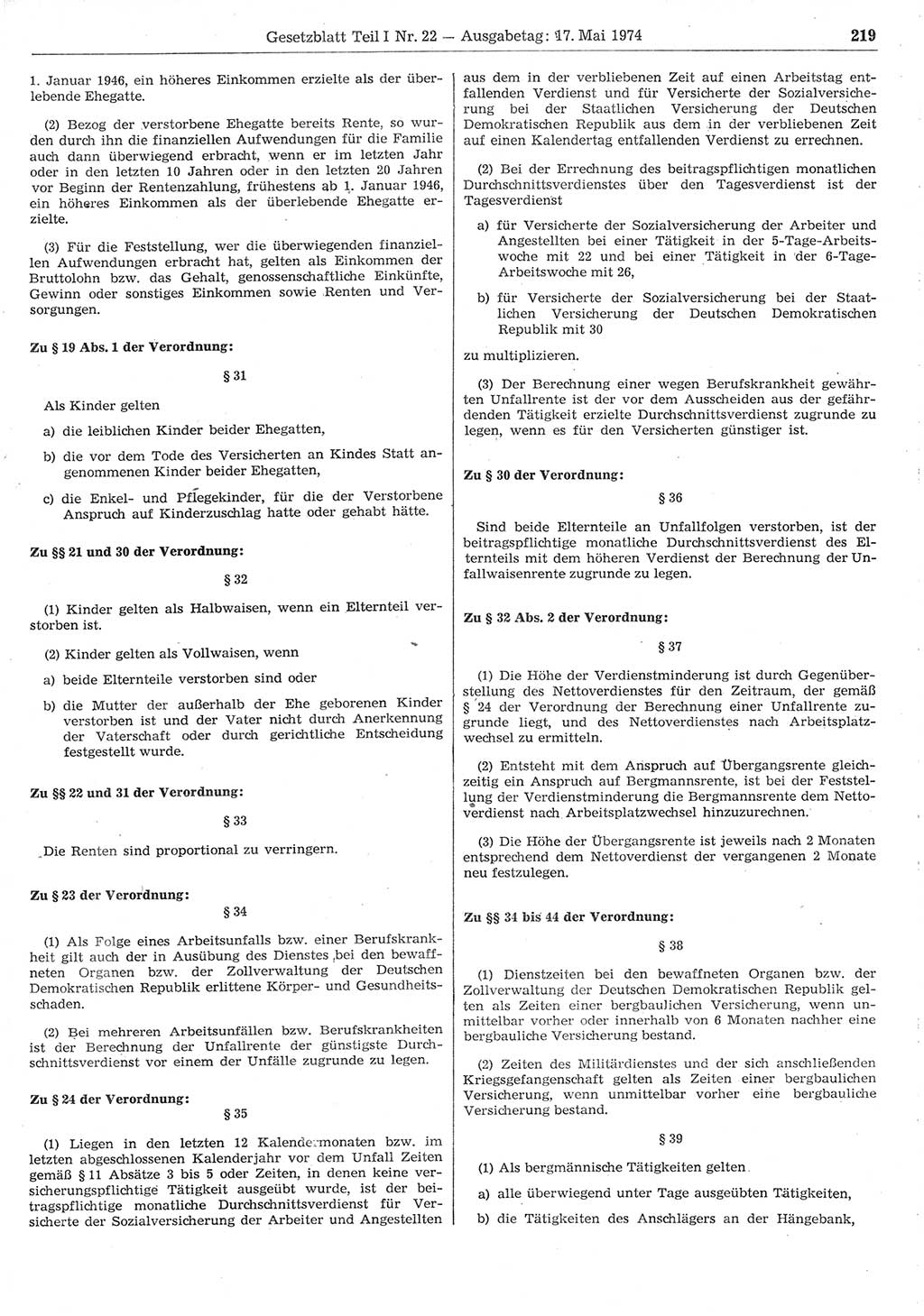 Gesetzblatt (GBl.) der Deutschen Demokratischen Republik (DDR) Teil Ⅰ 1974, Seite 219 (GBl. DDR Ⅰ 1974, S. 219)