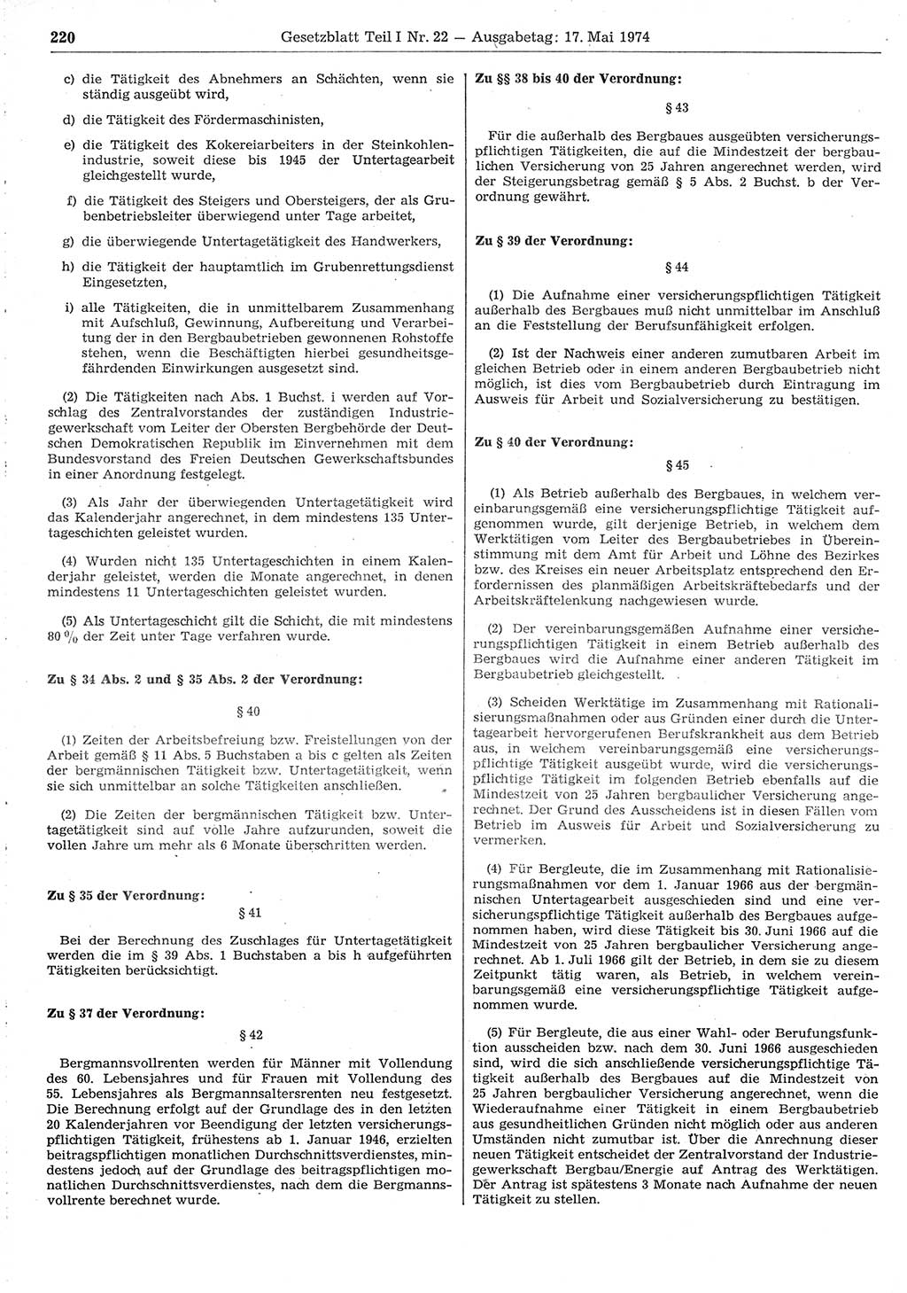 Gesetzblatt (GBl.) der Deutschen Demokratischen Republik (DDR) Teil Ⅰ 1974, Seite 220 (GBl. DDR Ⅰ 1974, S. 220)