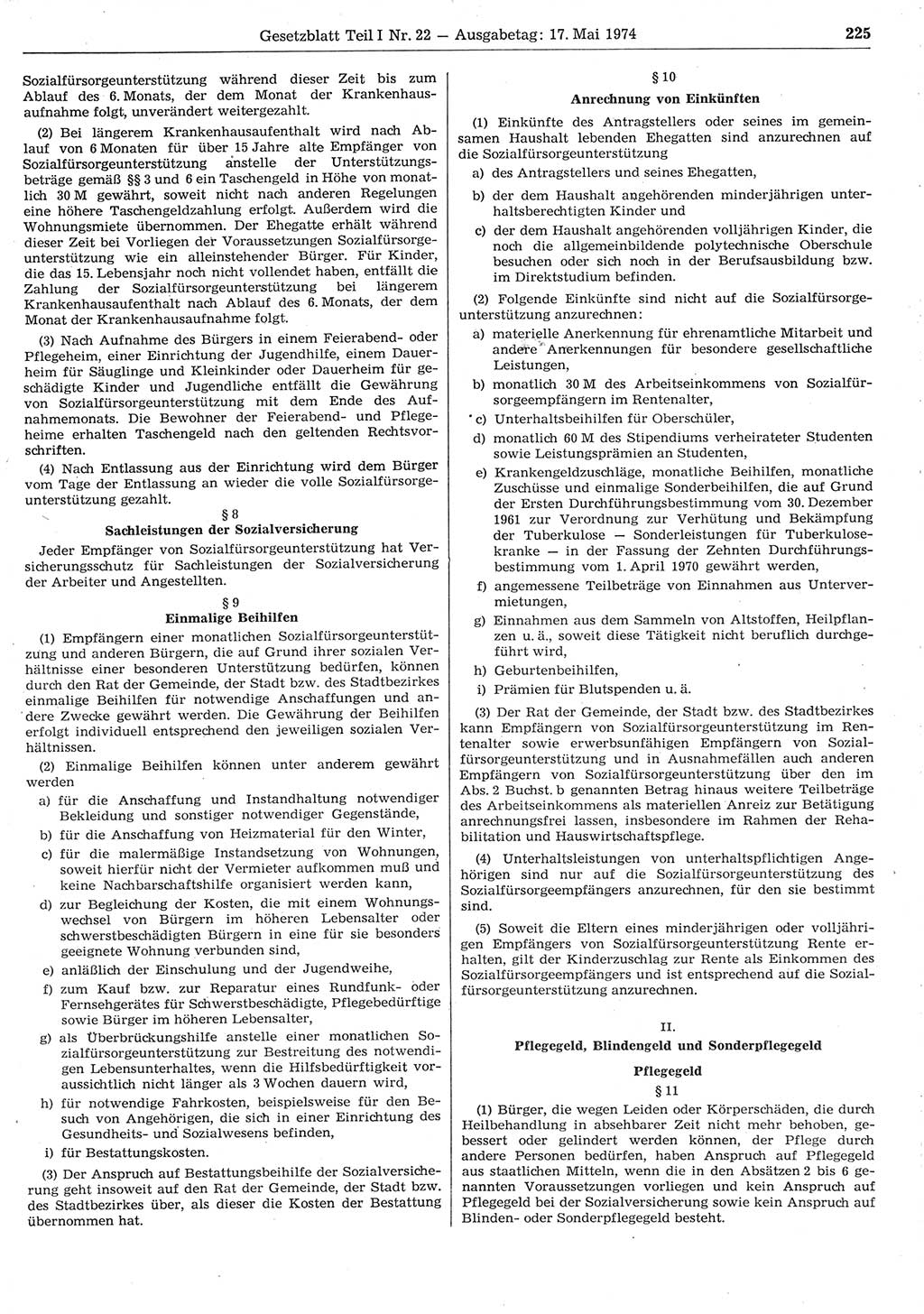 Gesetzblatt (GBl.) der Deutschen Demokratischen Republik (DDR) Teil Ⅰ 1974, Seite 225 (GBl. DDR Ⅰ 1974, S. 225)