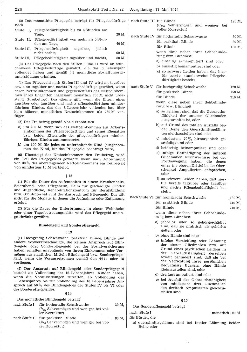 Gesetzblatt (GBl.) der Deutschen Demokratischen Republik (DDR) Teil Ⅰ 1974, Seite 226 (GBl. DDR Ⅰ 1974, S. 226)
