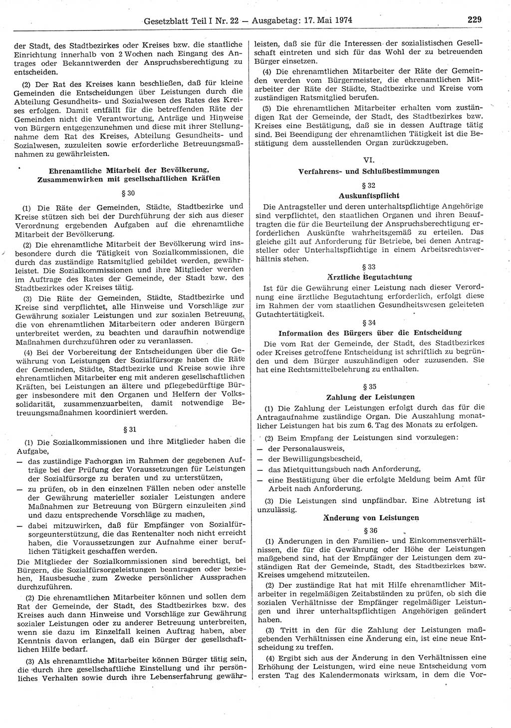 Gesetzblatt (GBl.) der Deutschen Demokratischen Republik (DDR) Teil Ⅰ 1974, Seite 229 (GBl. DDR Ⅰ 1974, S. 229)
