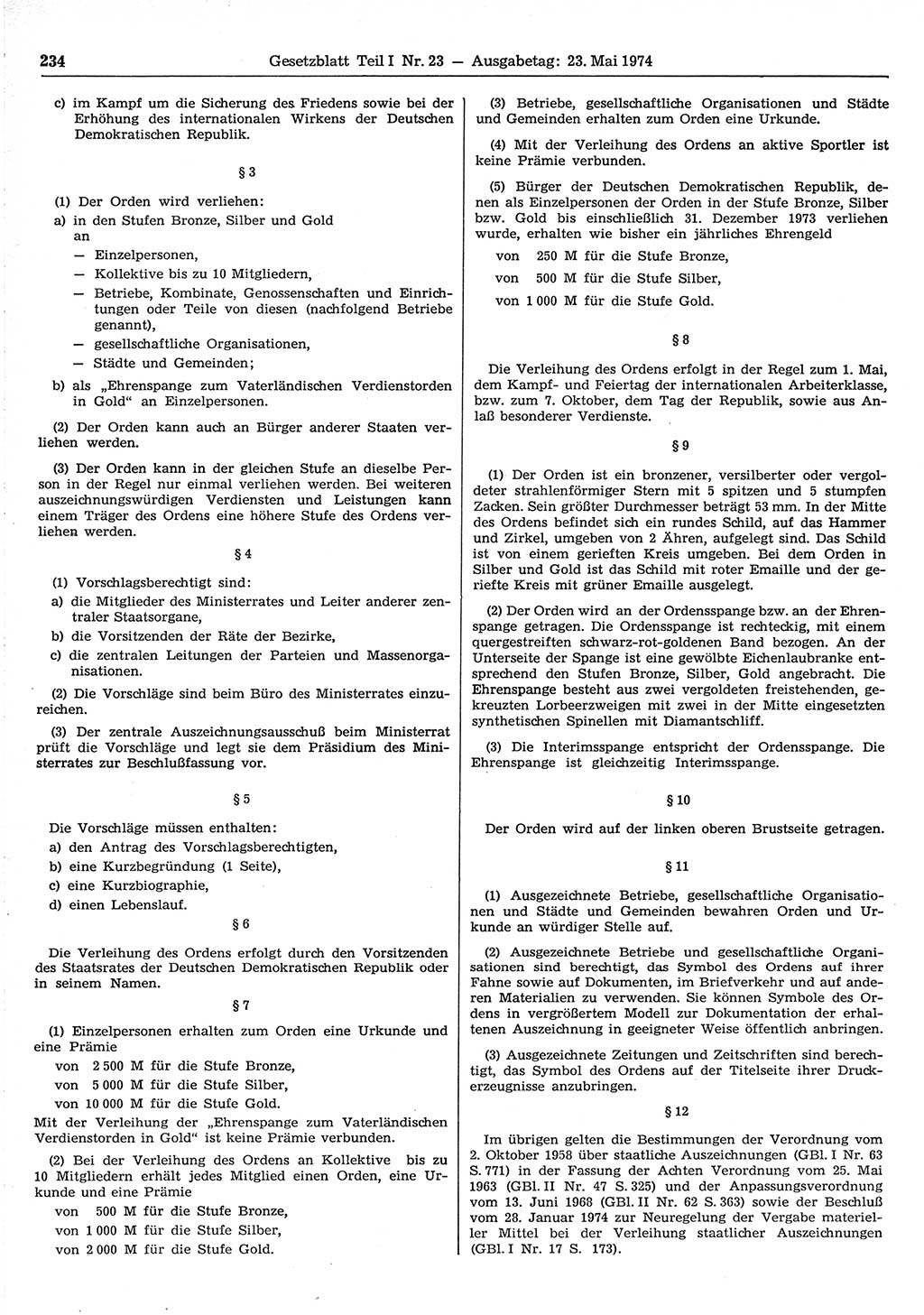 Gesetzblatt (GBl.) der Deutschen Demokratischen Republik (DDR) Teil Ⅰ 1974, Seite 234 (GBl. DDR Ⅰ 1974, S. 234)