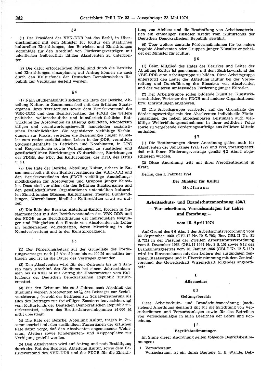 Gesetzblatt (GBl.) der Deutschen Demokratischen Republik (DDR) Teil Ⅰ 1974, Seite 242 (GBl. DDR Ⅰ 1974, S. 242)