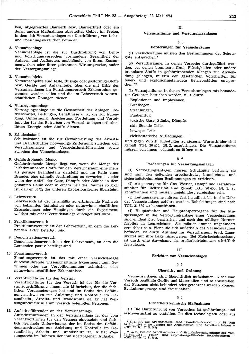 Gesetzblatt (GBl.) der Deutschen Demokratischen Republik (DDR) Teil Ⅰ 1974, Seite 243 (GBl. DDR Ⅰ 1974, S. 243)