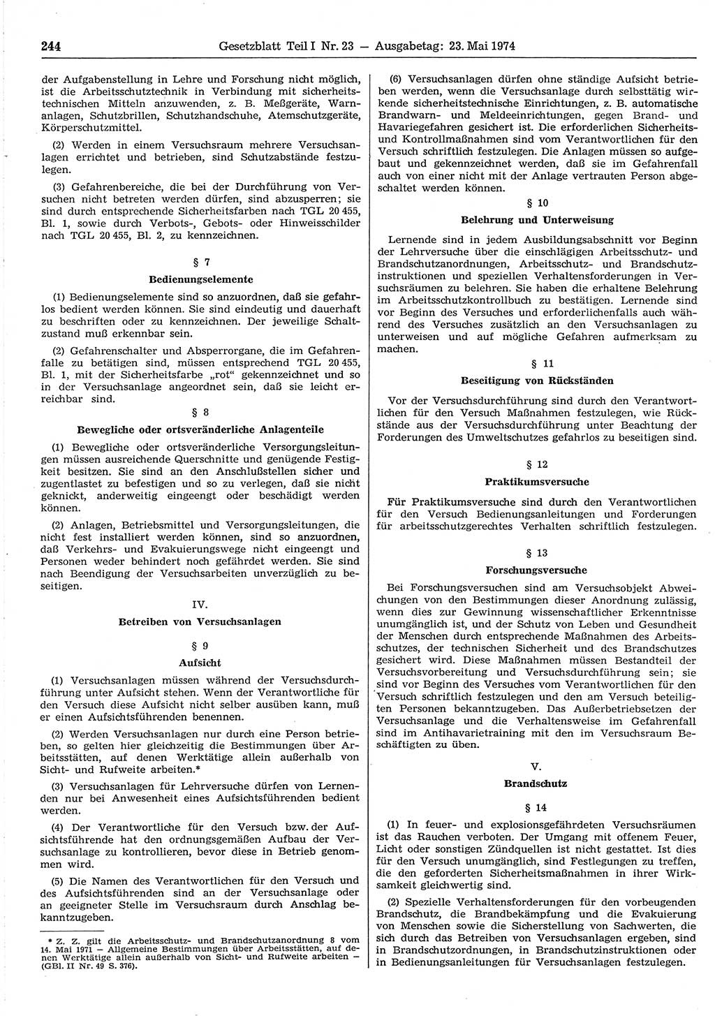 Gesetzblatt (GBl.) der Deutschen Demokratischen Republik (DDR) Teil Ⅰ 1974, Seite 244 (GBl. DDR Ⅰ 1974, S. 244)