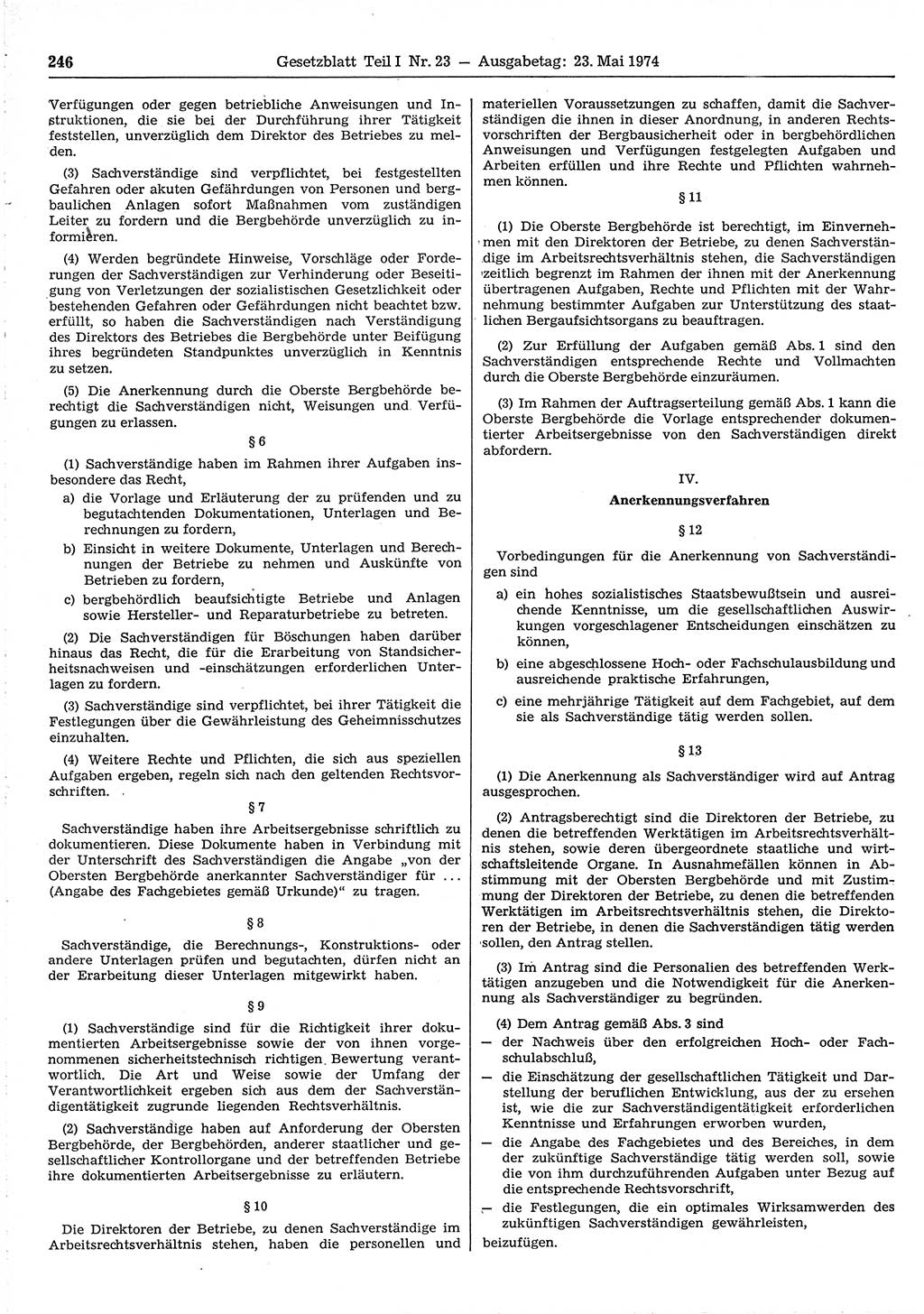 Gesetzblatt (GBl.) der Deutschen Demokratischen Republik (DDR) Teil Ⅰ 1974, Seite 246 (GBl. DDR Ⅰ 1974, S. 246)