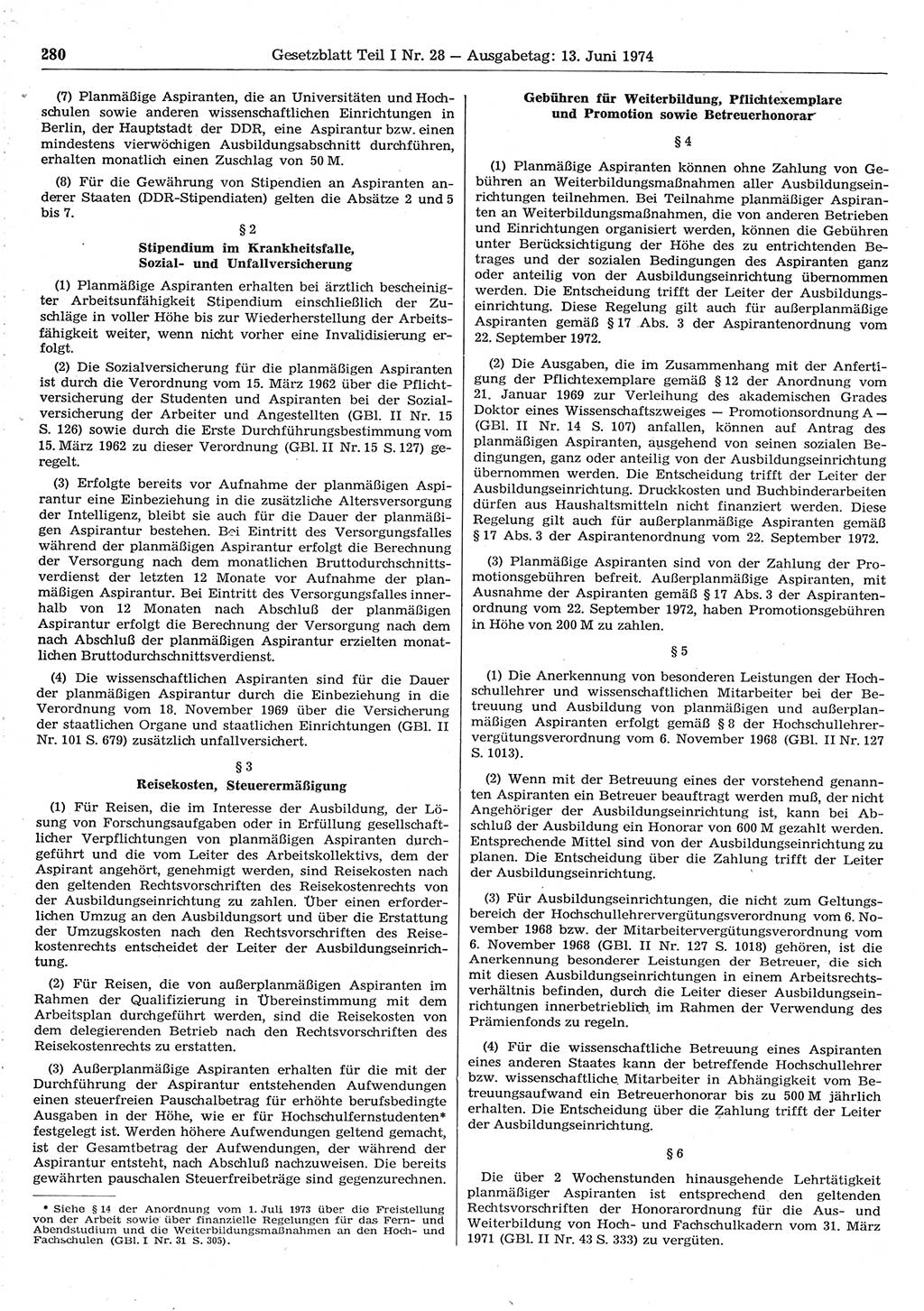 Gesetzblatt (GBl.) der Deutschen Demokratischen Republik (DDR) Teil Ⅰ 1974, Seite 280 (GBl. DDR Ⅰ 1974, S. 280)