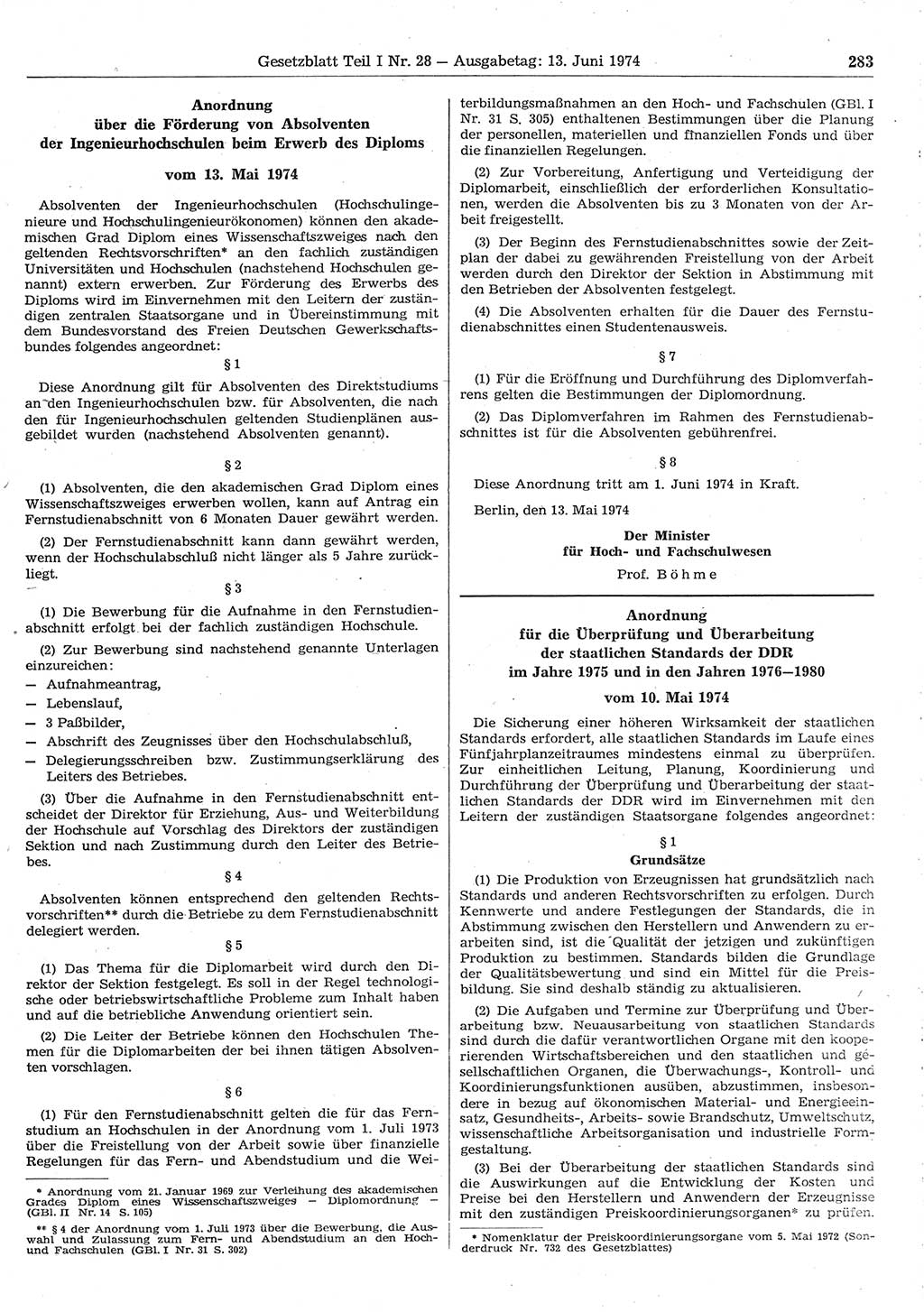 Gesetzblatt (GBl.) der Deutschen Demokratischen Republik (DDR) Teil Ⅰ 1974, Seite 283 (GBl. DDR Ⅰ 1974, S. 283)