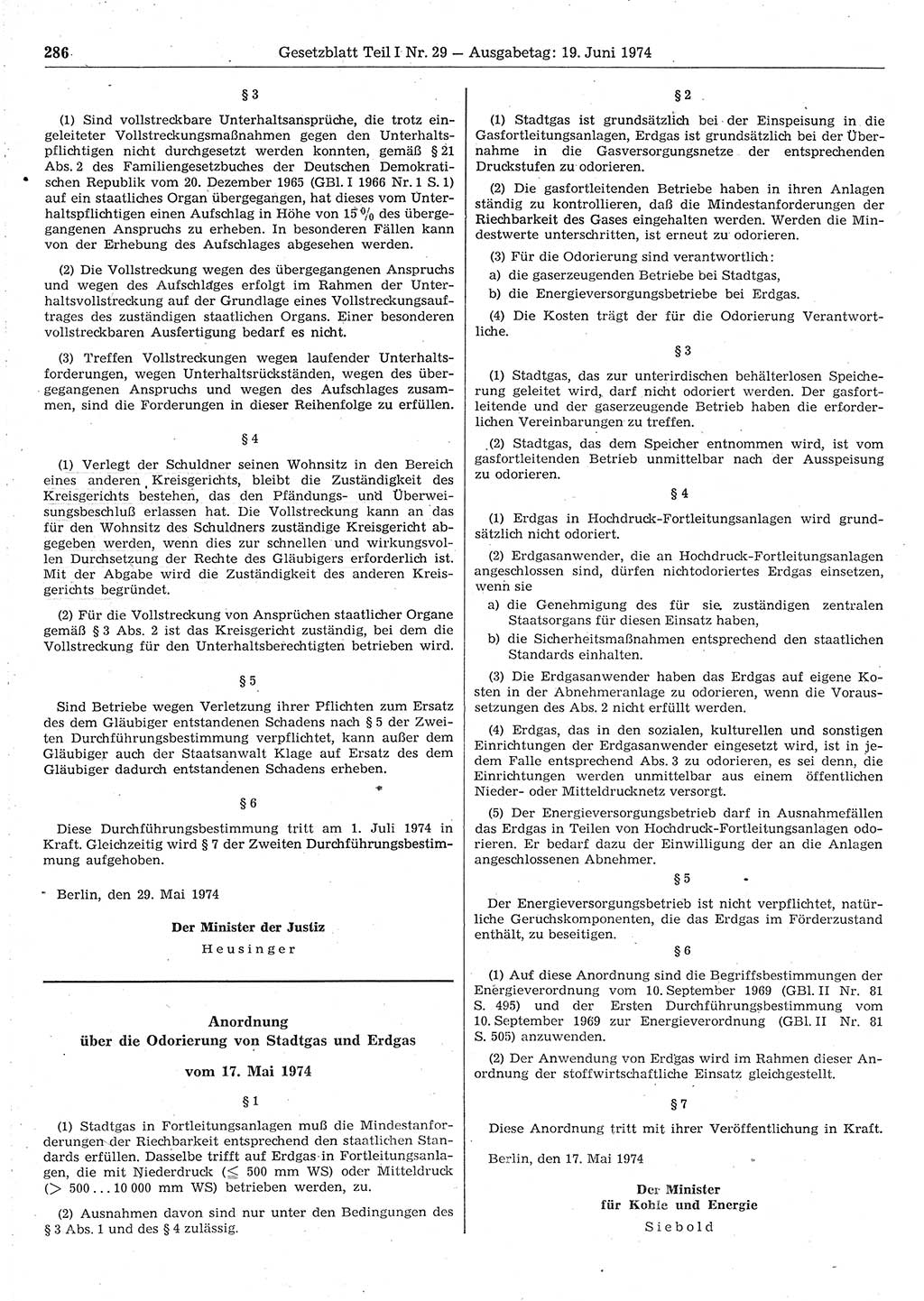 Gesetzblatt (GBl.) der Deutschen Demokratischen Republik (DDR) Teil Ⅰ 1974, Seite 286 (GBl. DDR Ⅰ 1974, S. 286)