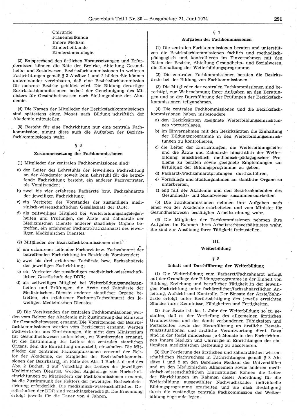 Gesetzblatt (GBl.) der Deutschen Demokratischen Republik (DDR) Teil Ⅰ 1974, Seite 291 (GBl. DDR Ⅰ 1974, S. 291)