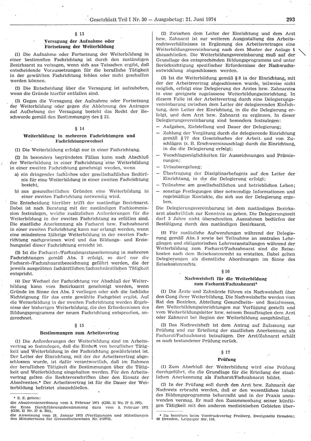 Gesetzblatt (GBl.) der Deutschen Demokratischen Republik (DDR) Teil Ⅰ 1974, Seite 293 (GBl. DDR Ⅰ 1974, S. 293)