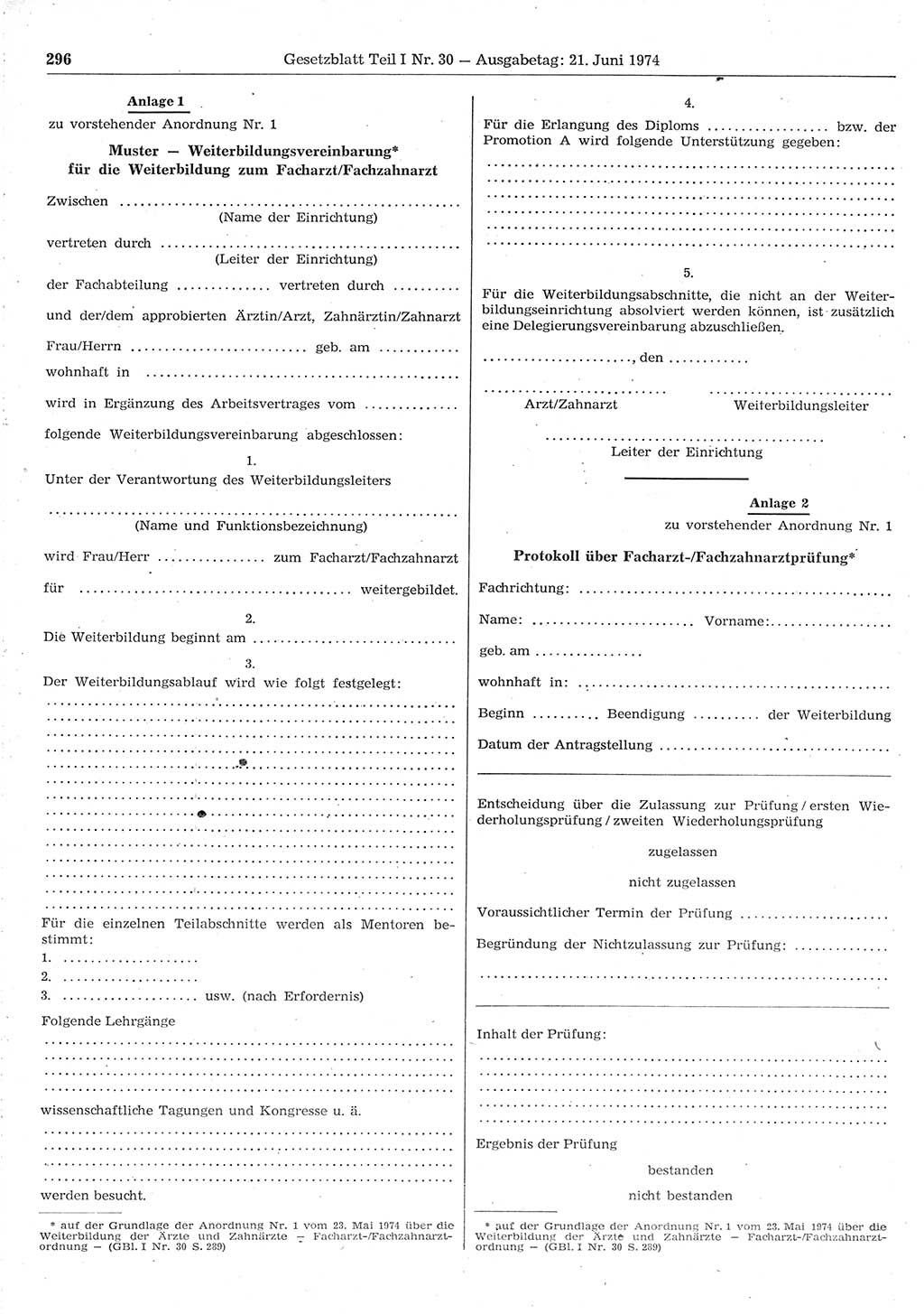 Gesetzblatt (GBl.) der Deutschen Demokratischen Republik (DDR) Teil Ⅰ 1974, Seite 296 (GBl. DDR Ⅰ 1974, S. 296)