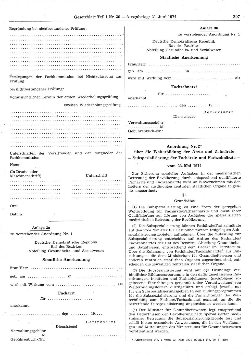 Gesetzblatt (GBl.) der Deutschen Demokratischen Republik (DDR) Teil Ⅰ 1974, Seite 297 (GBl. DDR Ⅰ 1974, S. 297)