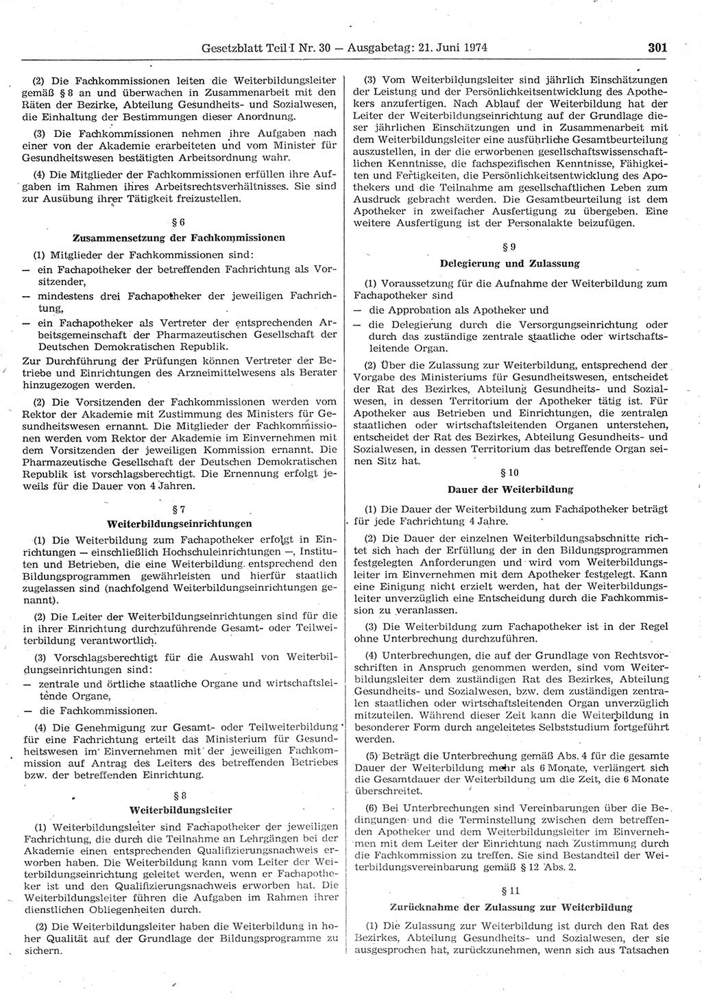 Gesetzblatt (GBl.) der Deutschen Demokratischen Republik (DDR) Teil Ⅰ 1974, Seite 301 (GBl. DDR Ⅰ 1974, S. 301)