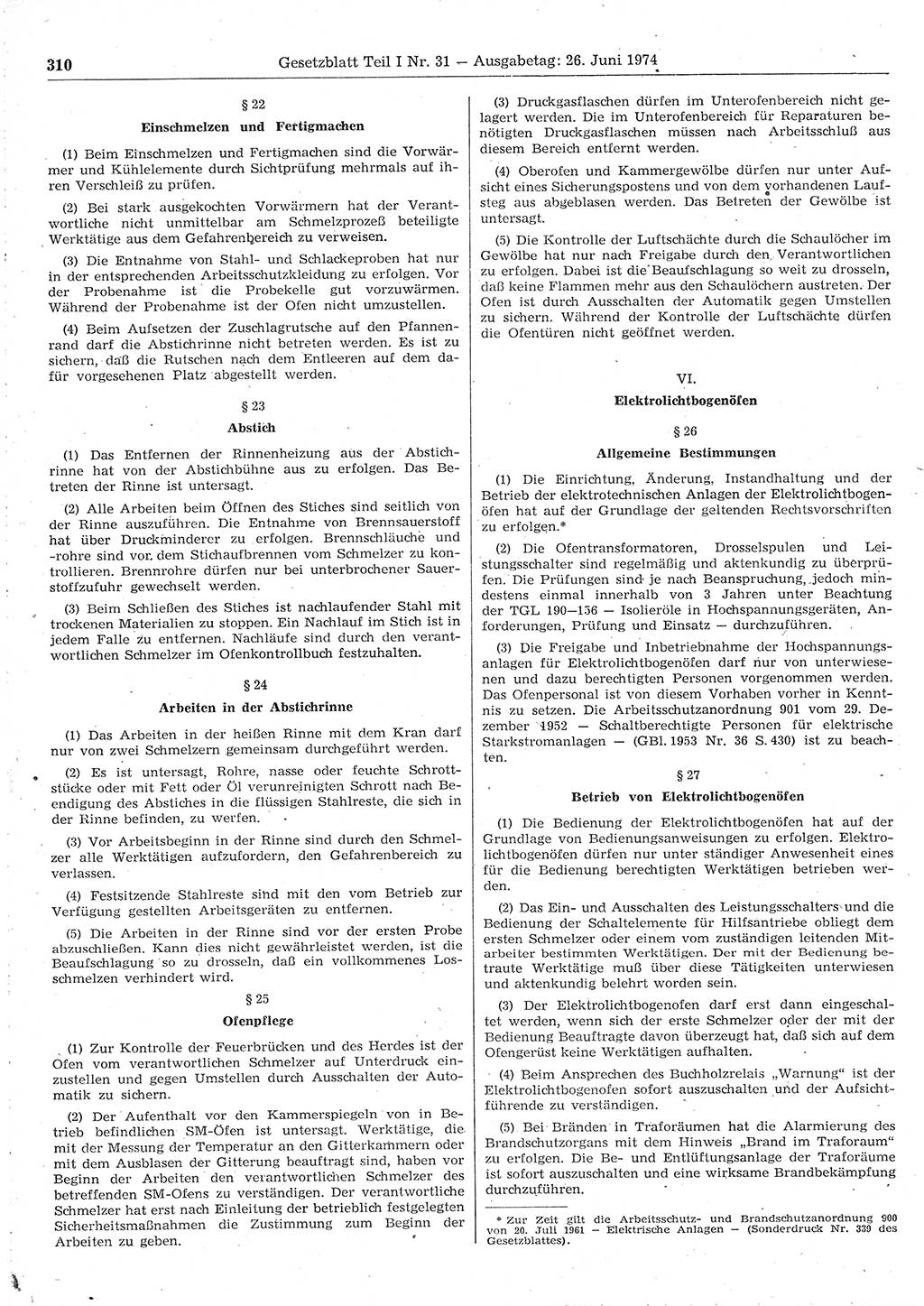 Gesetzblatt (GBl.) der Deutschen Demokratischen Republik (DDR) Teil Ⅰ 1974, Seite 310 (GBl. DDR Ⅰ 1974, S. 310)