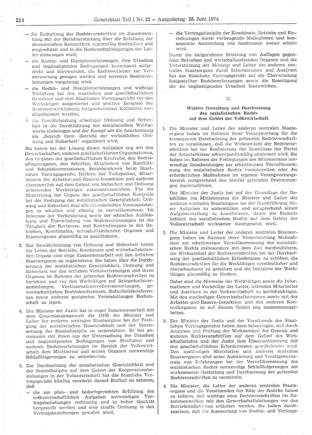 Gesetzblatt (GBl.) der Deutschen Demokratischen Republik (DDR) Teil Ⅰ 1974, Seite 314 (GBl. DDR Ⅰ 1974, S. 314)
