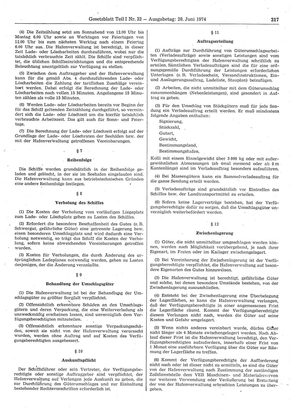 Gesetzblatt (GBl.) der Deutschen Demokratischen Republik (DDR) Teil Ⅰ 1974, Seite 317 (GBl. DDR Ⅰ 1974, S. 317)