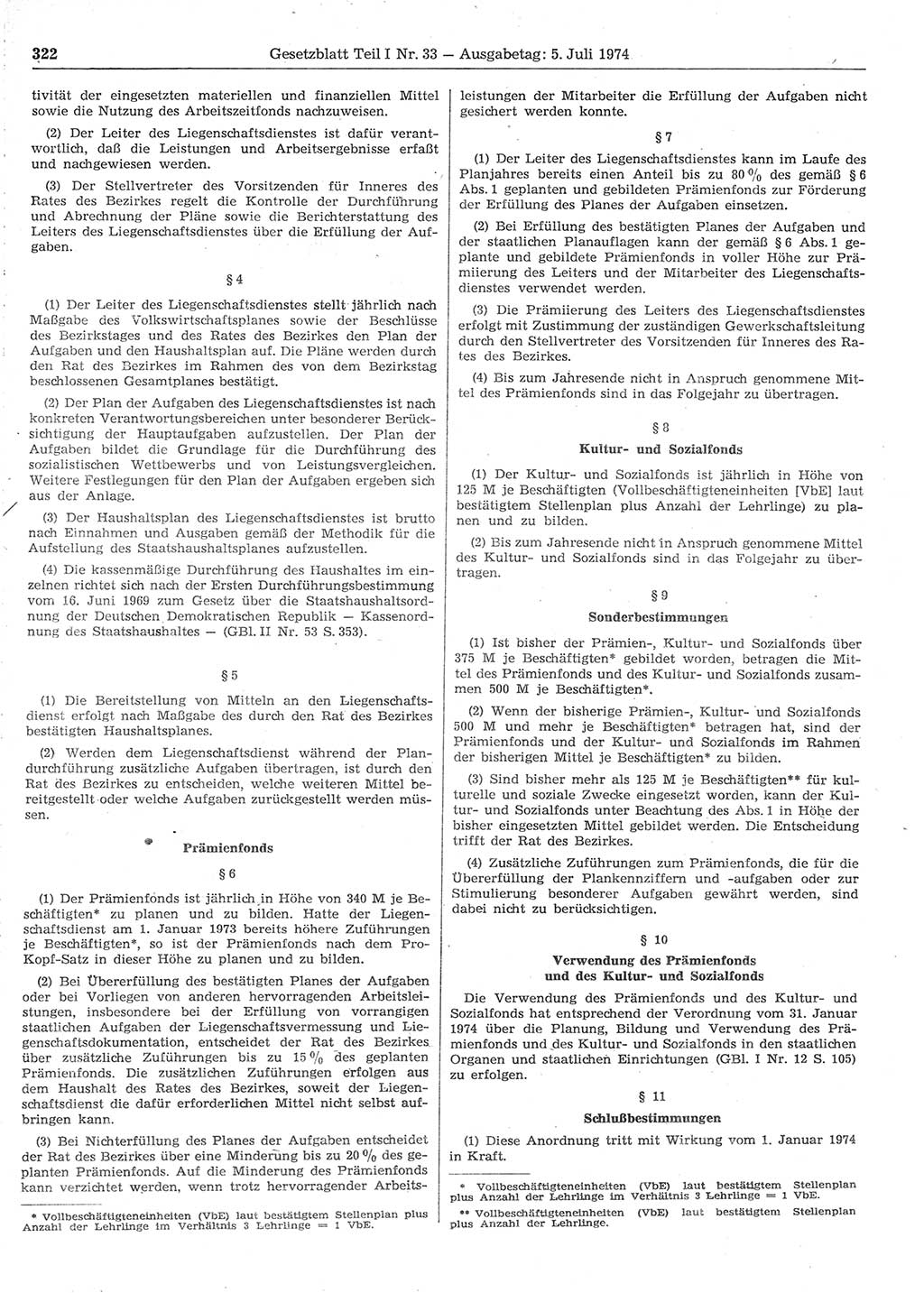 Gesetzblatt (GBl.) der Deutschen Demokratischen Republik (DDR) Teil Ⅰ 1974, Seite 322 (GBl. DDR Ⅰ 1974, S. 322)