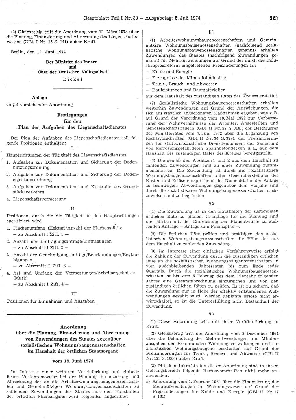 Gesetzblatt (GBl.) der Deutschen Demokratischen Republik (DDR) Teil Ⅰ 1974, Seite 323 (GBl. DDR Ⅰ 1974, S. 323)