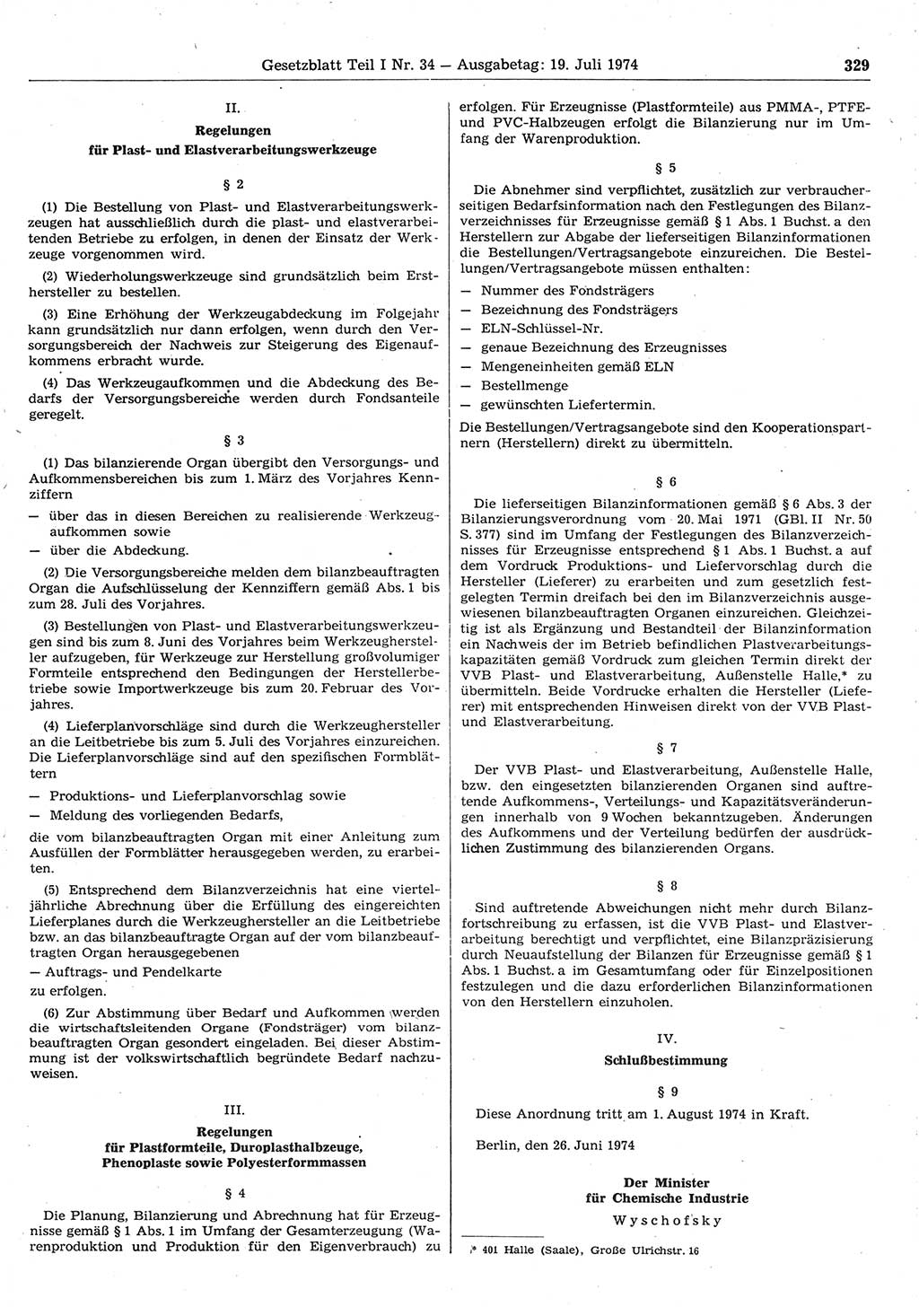 Gesetzblatt (GBl.) der Deutschen Demokratischen Republik (DDR) Teil Ⅰ 1974, Seite 329 (GBl. DDR Ⅰ 1974, S. 329)