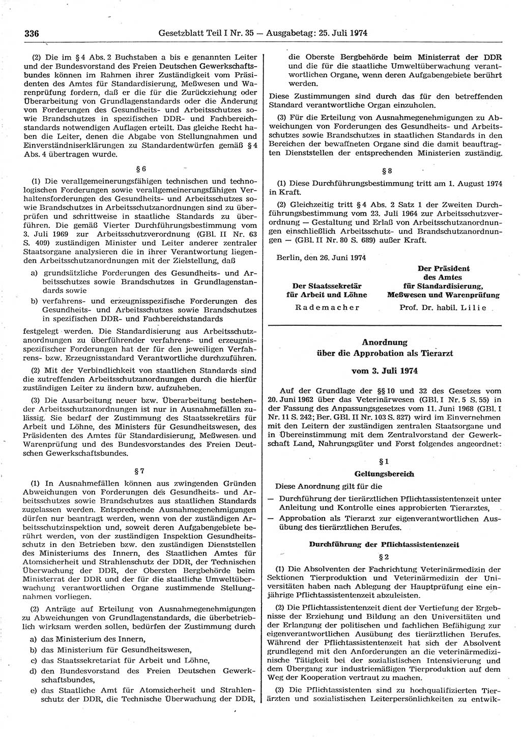 Gesetzblatt (GBl.) der Deutschen Demokratischen Republik (DDR) Teil Ⅰ 1974, Seite 336 (GBl. DDR Ⅰ 1974, S. 336)