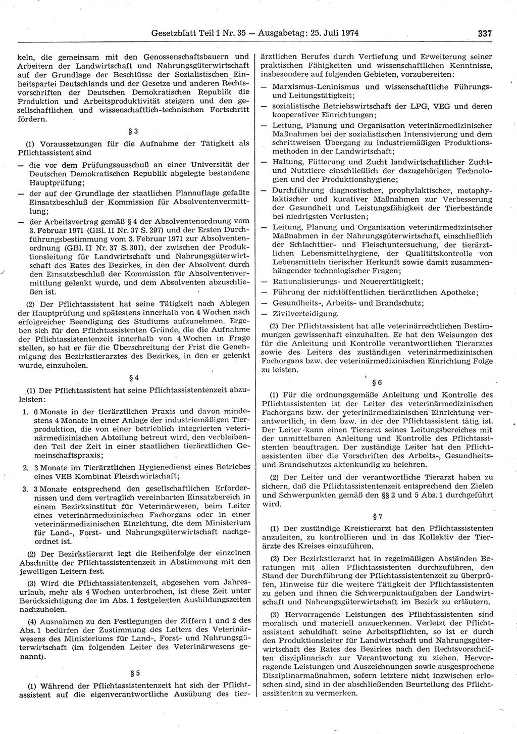 Gesetzblatt (GBl.) der Deutschen Demokratischen Republik (DDR) Teil Ⅰ 1974, Seite 337 (GBl. DDR Ⅰ 1974, S. 337)
