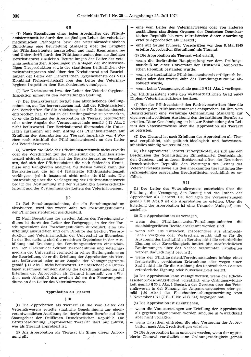 Gesetzblatt (GBl.) der Deutschen Demokratischen Republik (DDR) Teil Ⅰ 1974, Seite 338 (GBl. DDR Ⅰ 1974, S. 338)