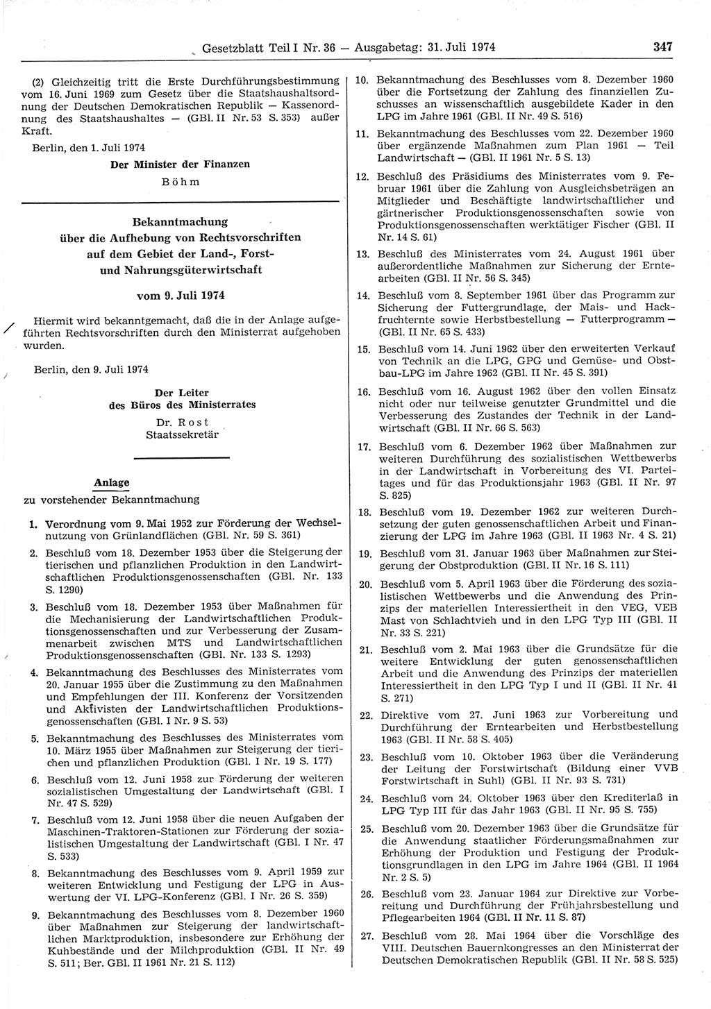 Gesetzblatt (GBl.) der Deutschen Demokratischen Republik (DDR) Teil Ⅰ 1974, Seite 347 (GBl. DDR Ⅰ 1974, S. 347)