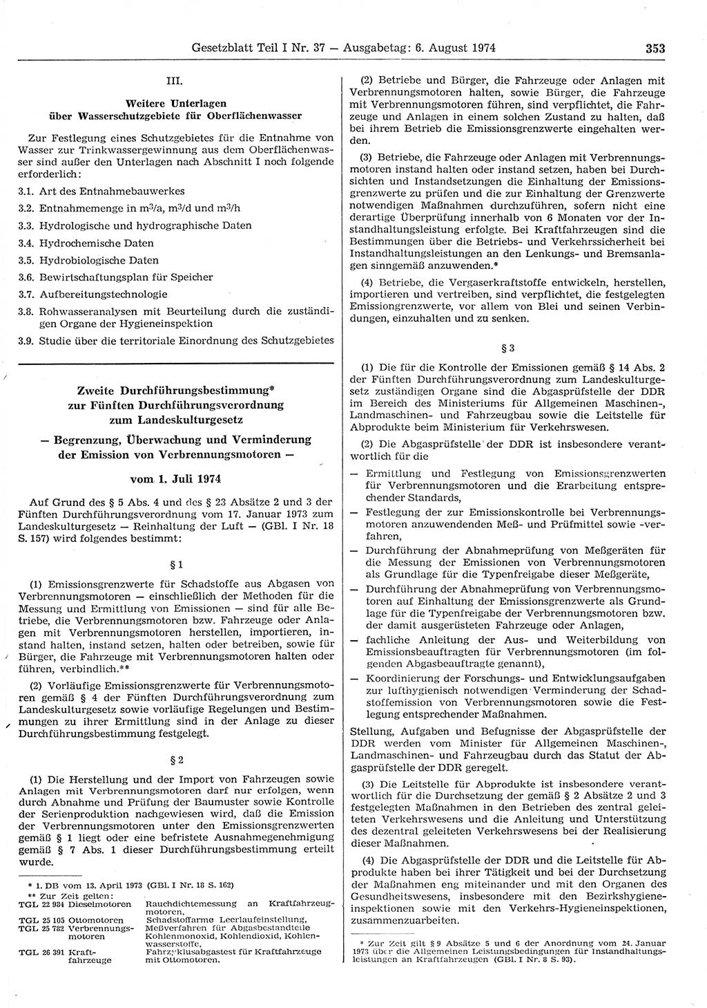 Gesetzblatt (GBl.) der Deutschen Demokratischen Republik (DDR) Teil Ⅰ 1974, Seite 353 (GBl. DDR Ⅰ 1974, S. 353)