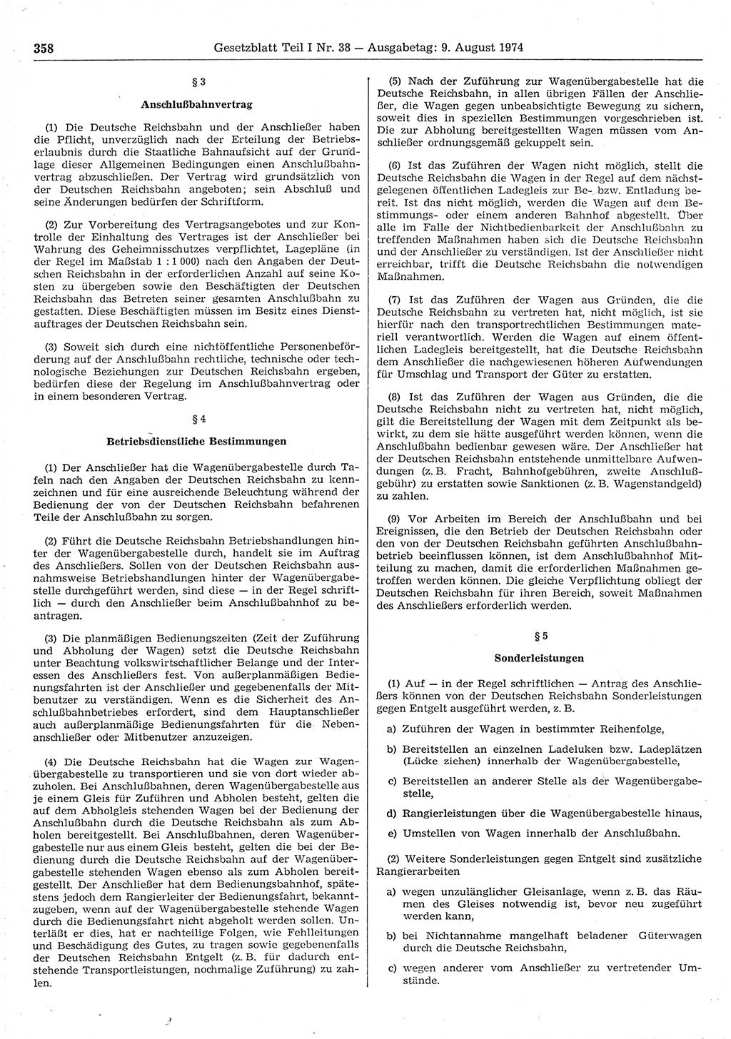 Gesetzblatt (GBl.) der Deutschen Demokratischen Republik (DDR) Teil Ⅰ 1974, Seite 358 (GBl. DDR Ⅰ 1974, S. 358)
