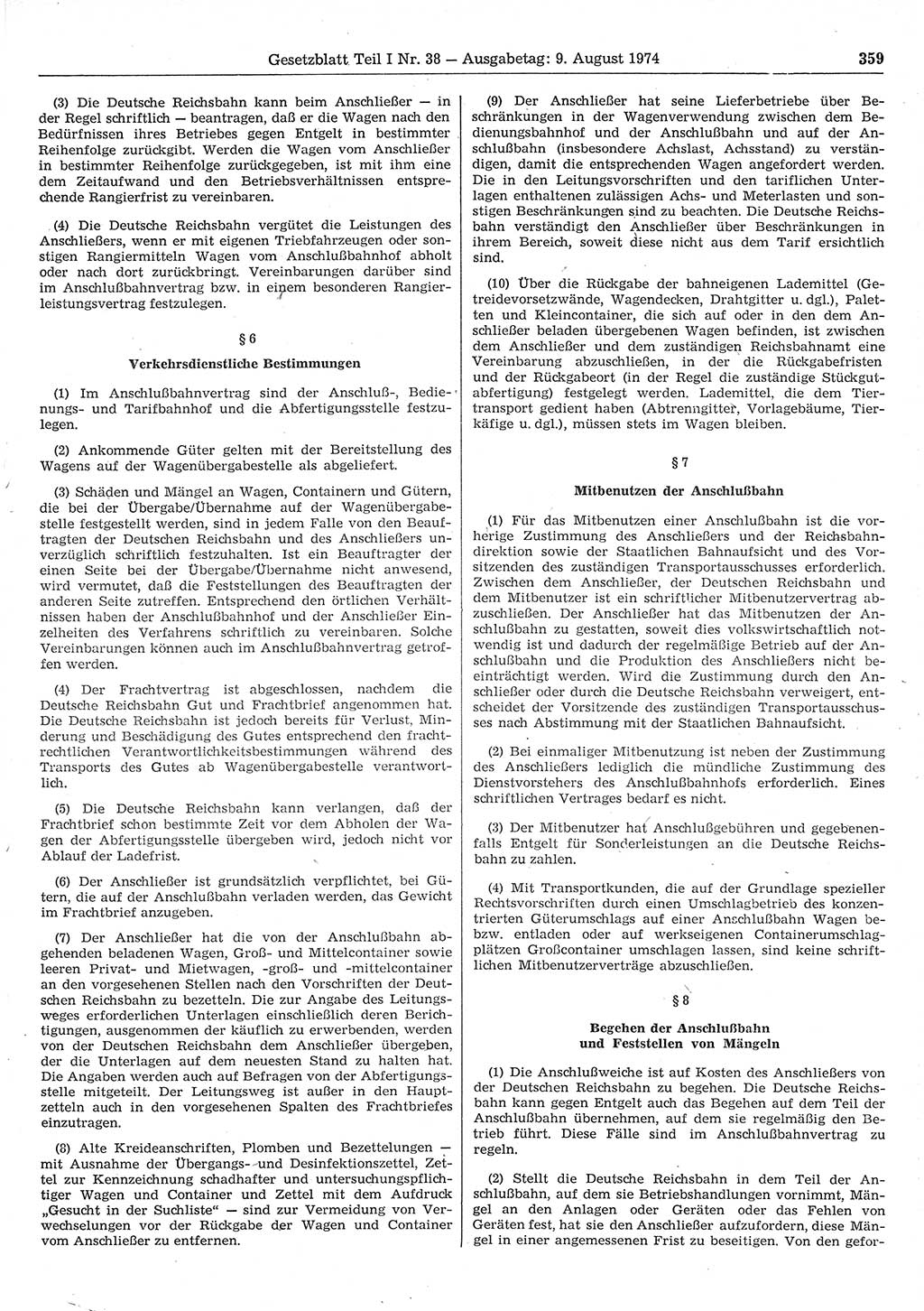 Gesetzblatt (GBl.) der Deutschen Demokratischen Republik (DDR) Teil Ⅰ 1974, Seite 359 (GBl. DDR Ⅰ 1974, S. 359)