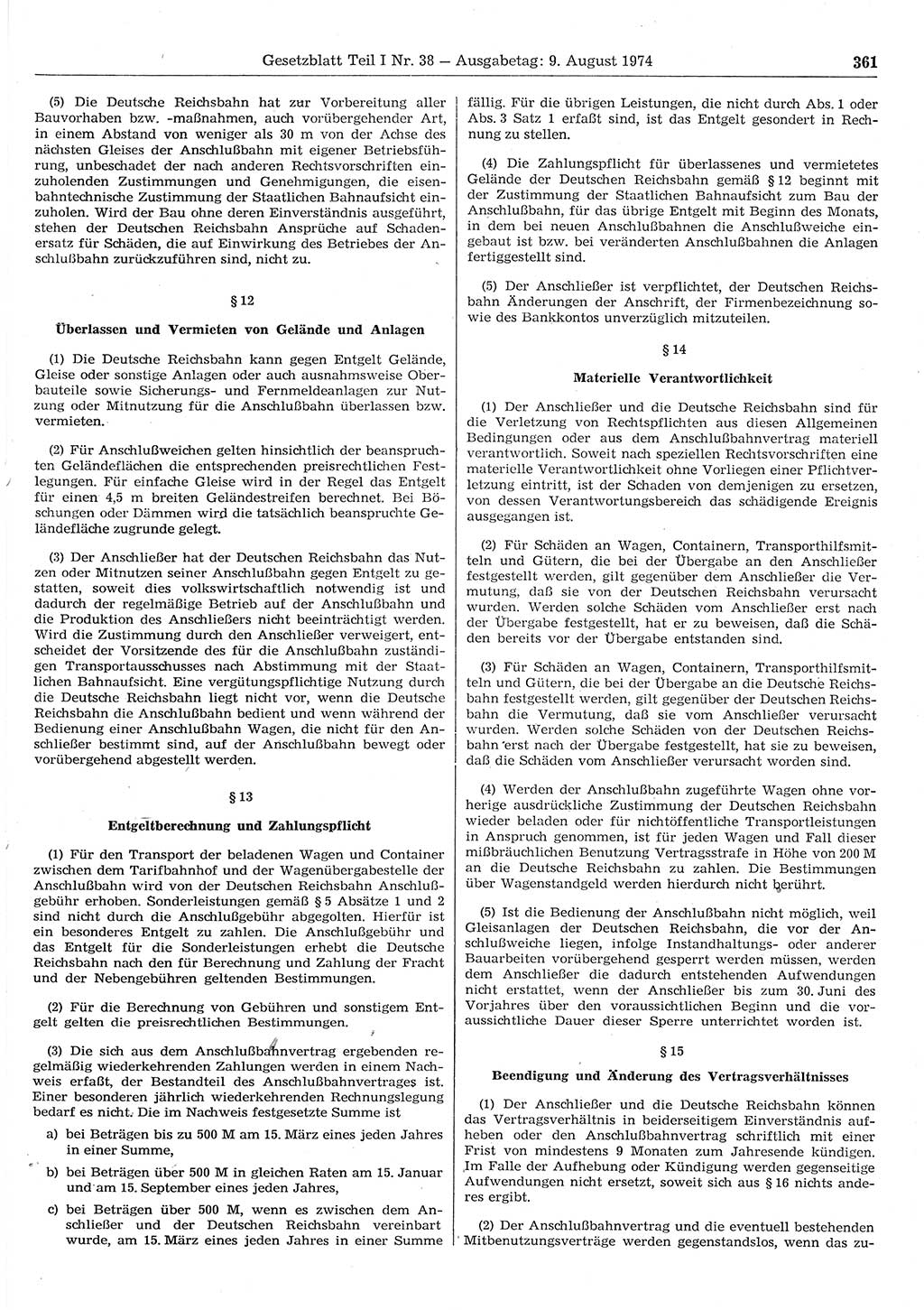 Gesetzblatt (GBl.) der Deutschen Demokratischen Republik (DDR) Teil Ⅰ 1974, Seite 361 (GBl. DDR Ⅰ 1974, S. 361)