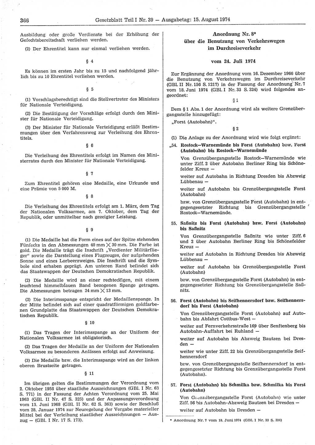 Gesetzblatt (GBl.) der Deutschen Demokratischen Republik (DDR) Teil Ⅰ 1974, Seite 366 (GBl. DDR Ⅰ 1974, S. 366)