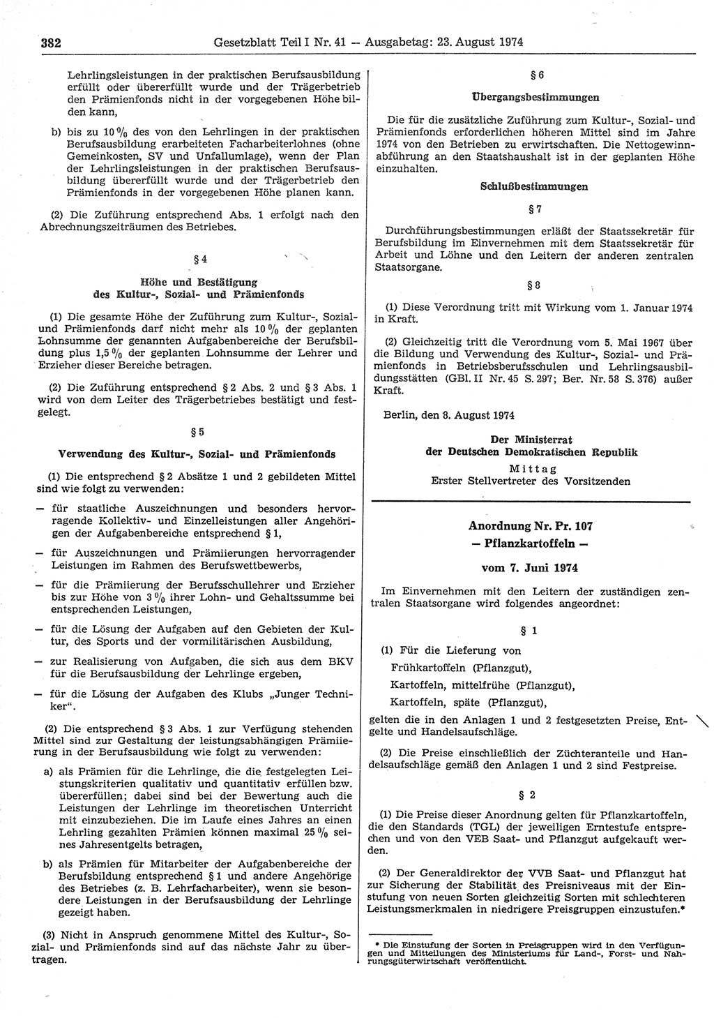 Gesetzblatt (GBl.) der Deutschen Demokratischen Republik (DDR) Teil Ⅰ 1974, Seite 382 (GBl. DDR Ⅰ 1974, S. 382)