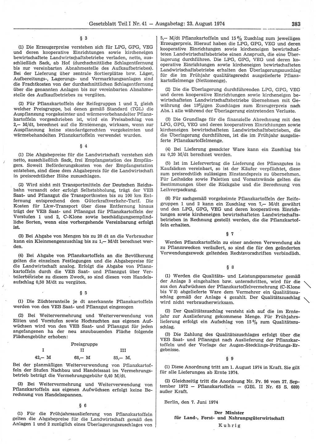 Gesetzblatt (GBl.) der Deutschen Demokratischen Republik (DDR) Teil Ⅰ 1974, Seite 383 (GBl. DDR Ⅰ 1974, S. 383)