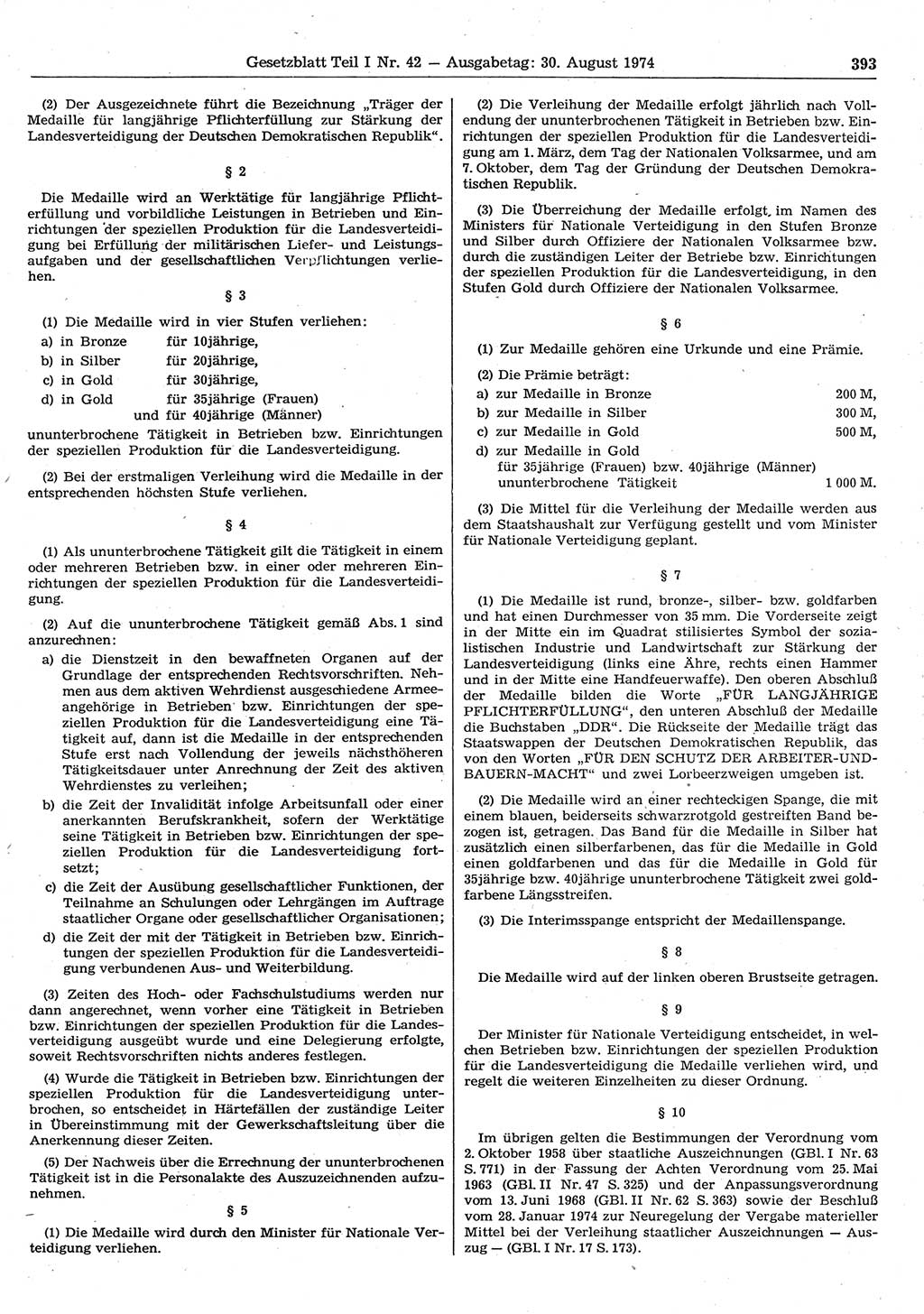 Gesetzblatt (GBl.) der Deutschen Demokratischen Republik (DDR) Teil Ⅰ 1974, Seite 393 (GBl. DDR Ⅰ 1974, S. 393)