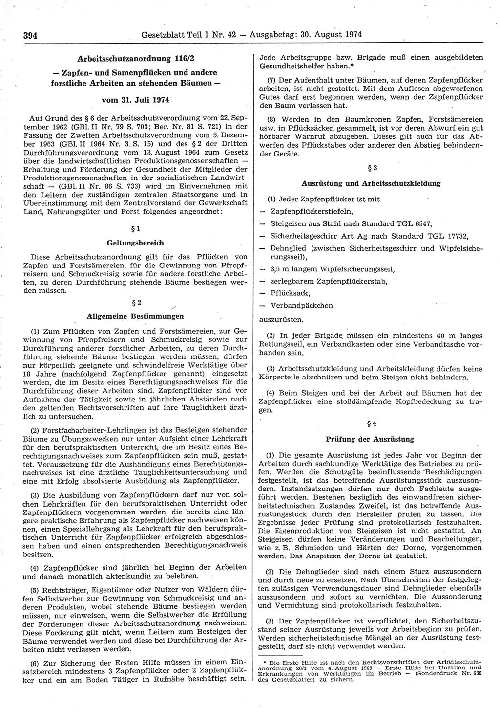 Gesetzblatt (GBl.) der Deutschen Demokratischen Republik (DDR) Teil Ⅰ 1974, Seite 394 (GBl. DDR Ⅰ 1974, S. 394)