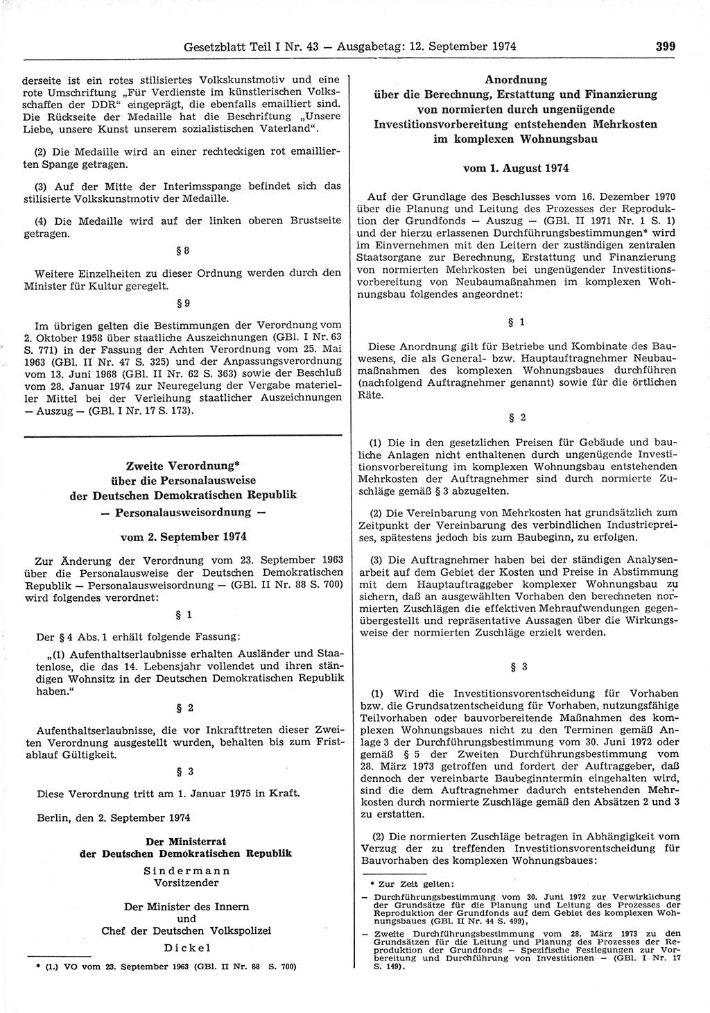 Gesetzblatt (GBl.) der Deutschen Demokratischen Republik (DDR) Teil Ⅰ 1974, Seite 399 (GBl. DDR Ⅰ 1974, S. 399)