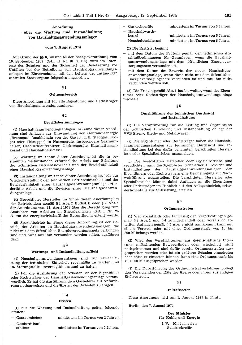 Gesetzblatt (GBl.) der Deutschen Demokratischen Republik (DDR) Teil Ⅰ 1974, Seite 401 (GBl. DDR Ⅰ 1974, S. 401)