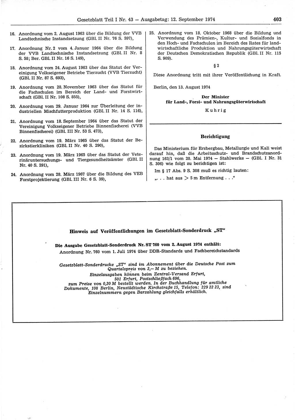 Gesetzblatt (GBl.) der Deutschen Demokratischen Republik (DDR) Teil Ⅰ 1974, Seite 403 (GBl. DDR Ⅰ 1974, S. 403)