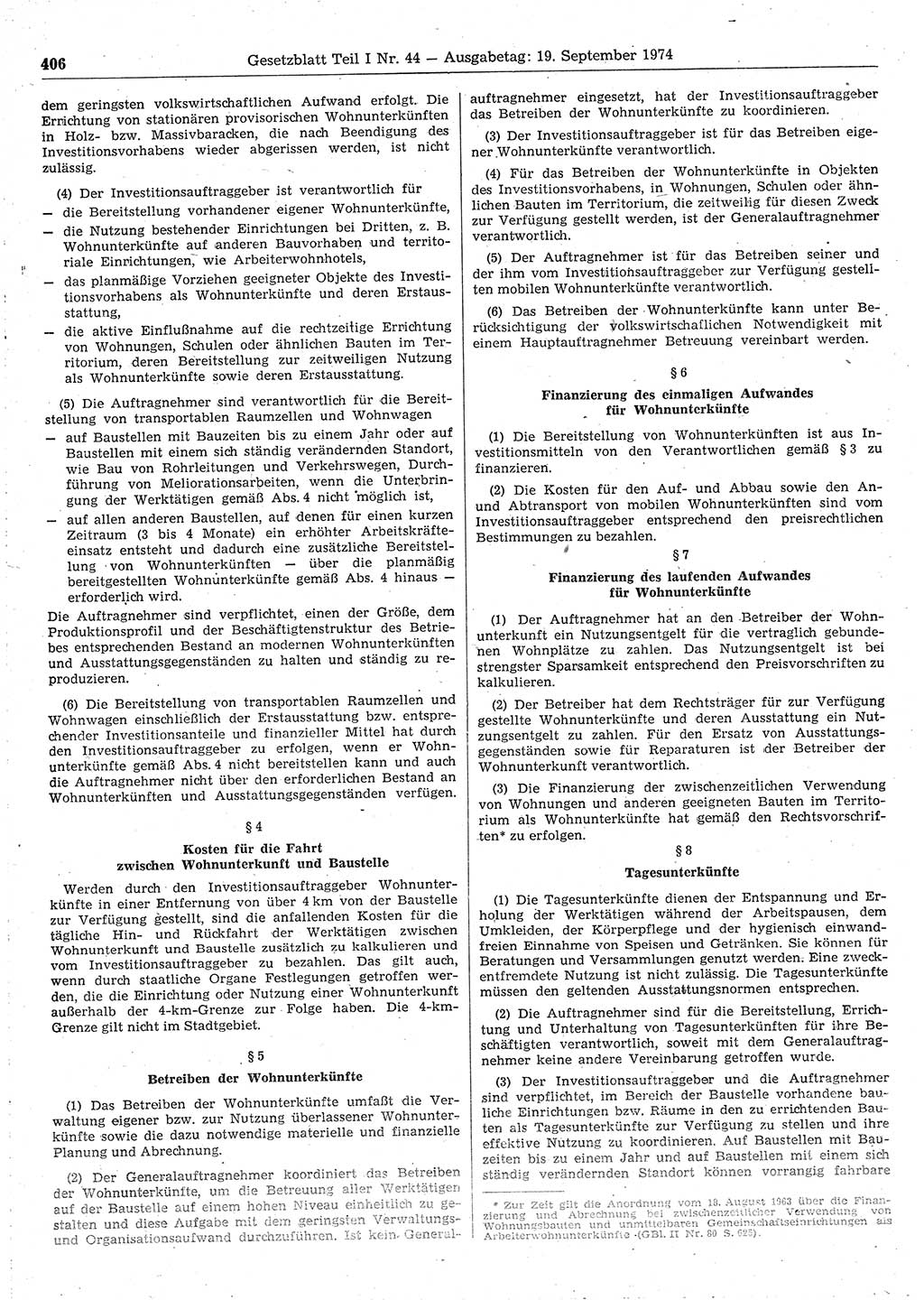 Gesetzblatt (GBl.) der Deutschen Demokratischen Republik (DDR) Teil Ⅰ 1974, Seite 406 (GBl. DDR Ⅰ 1974, S. 406)