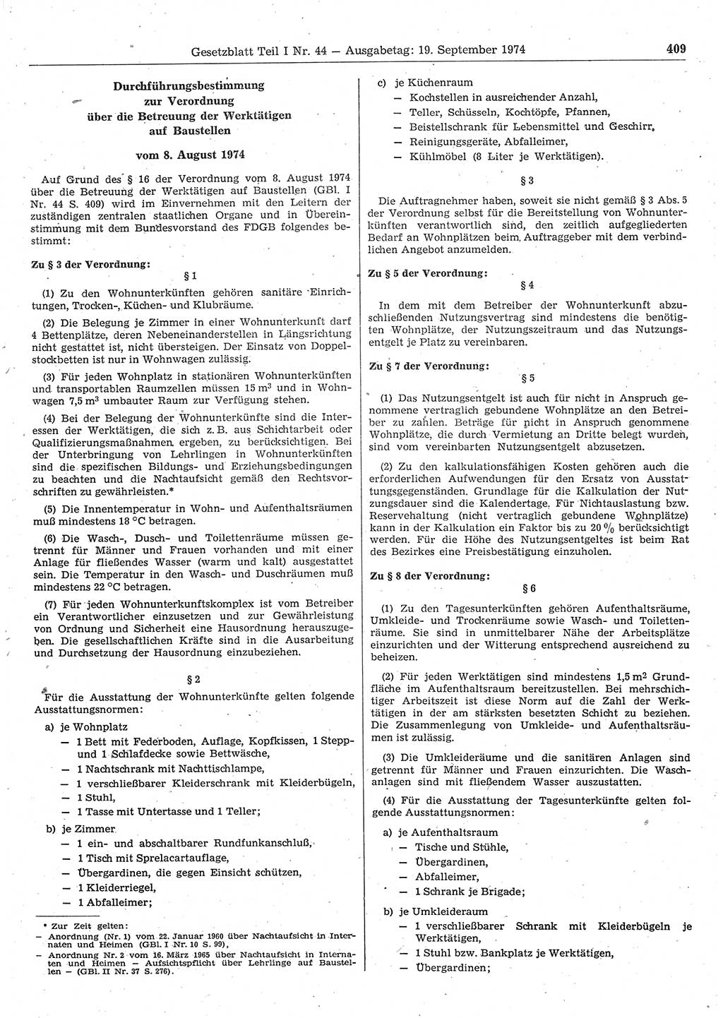 Gesetzblatt (GBl.) der Deutschen Demokratischen Republik (DDR) Teil Ⅰ 1974, Seite 409 (GBl. DDR Ⅰ 1974, S. 409)